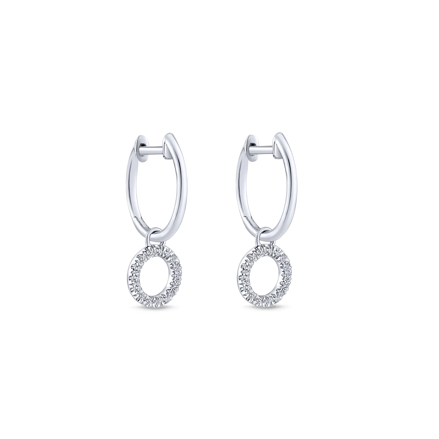 Pave 10mm Diamond Loop Huggie Drop Earrings in 14K White Gold, photograph 2
