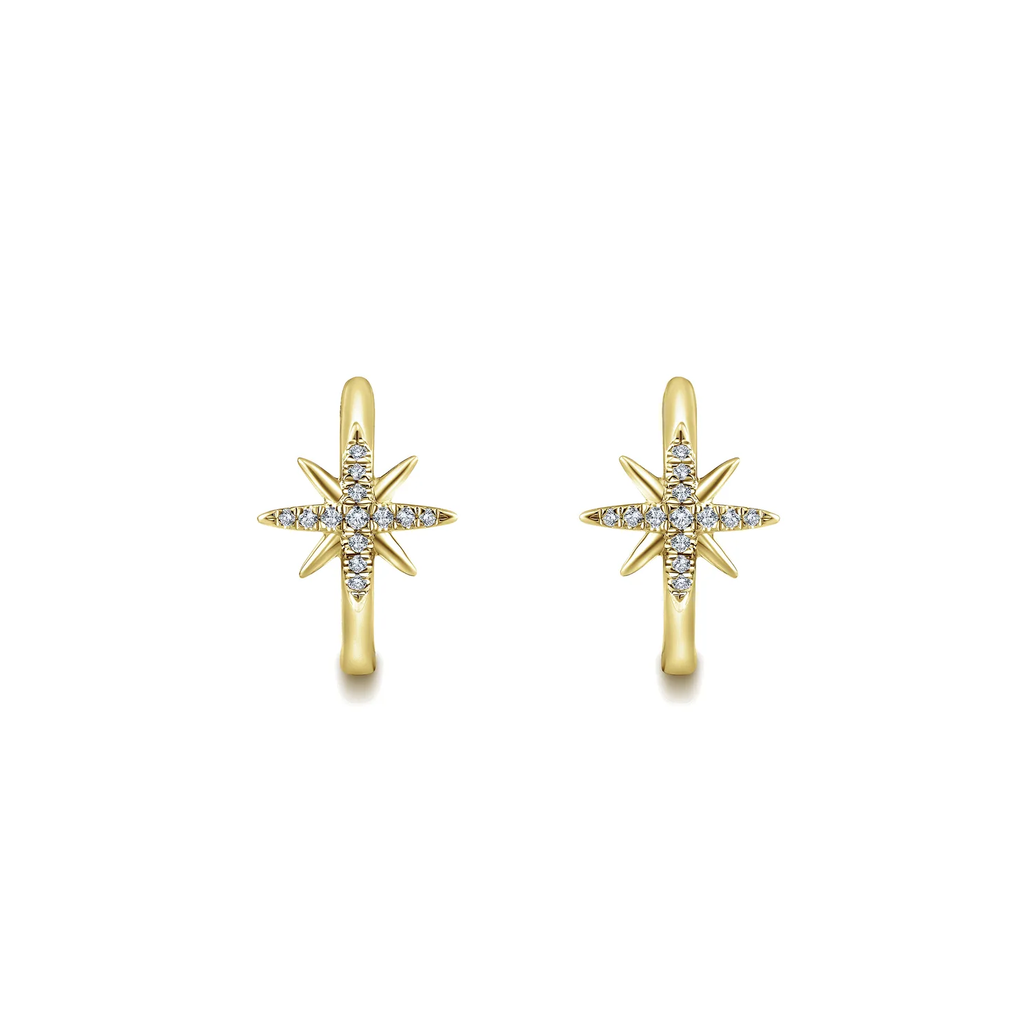 15mm Diamond and Star Huggies in 14K Yellow Gold, photograph 3