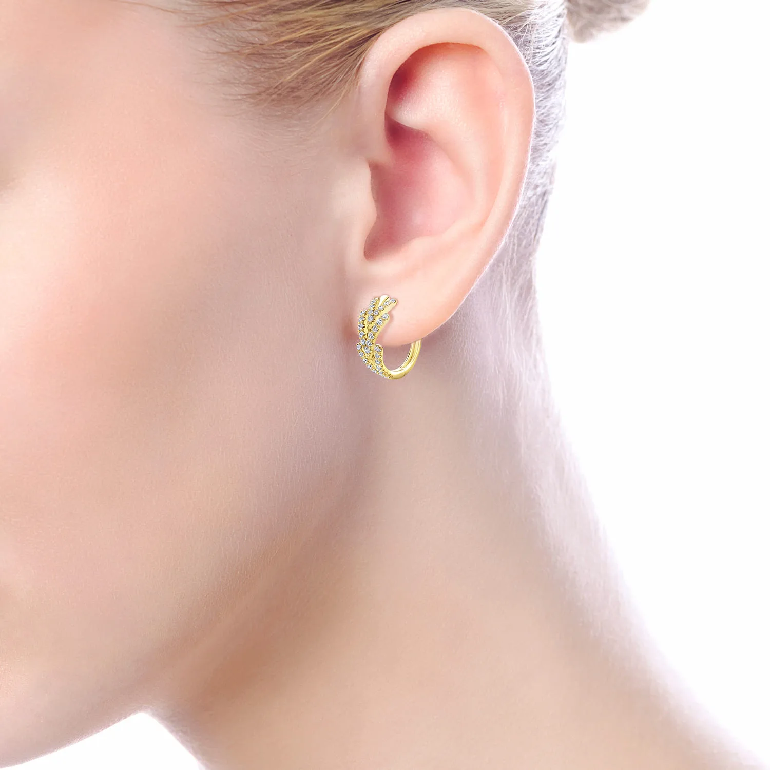 Diamond Chevron Earrings in 14K Yellow Gold, photograph 4