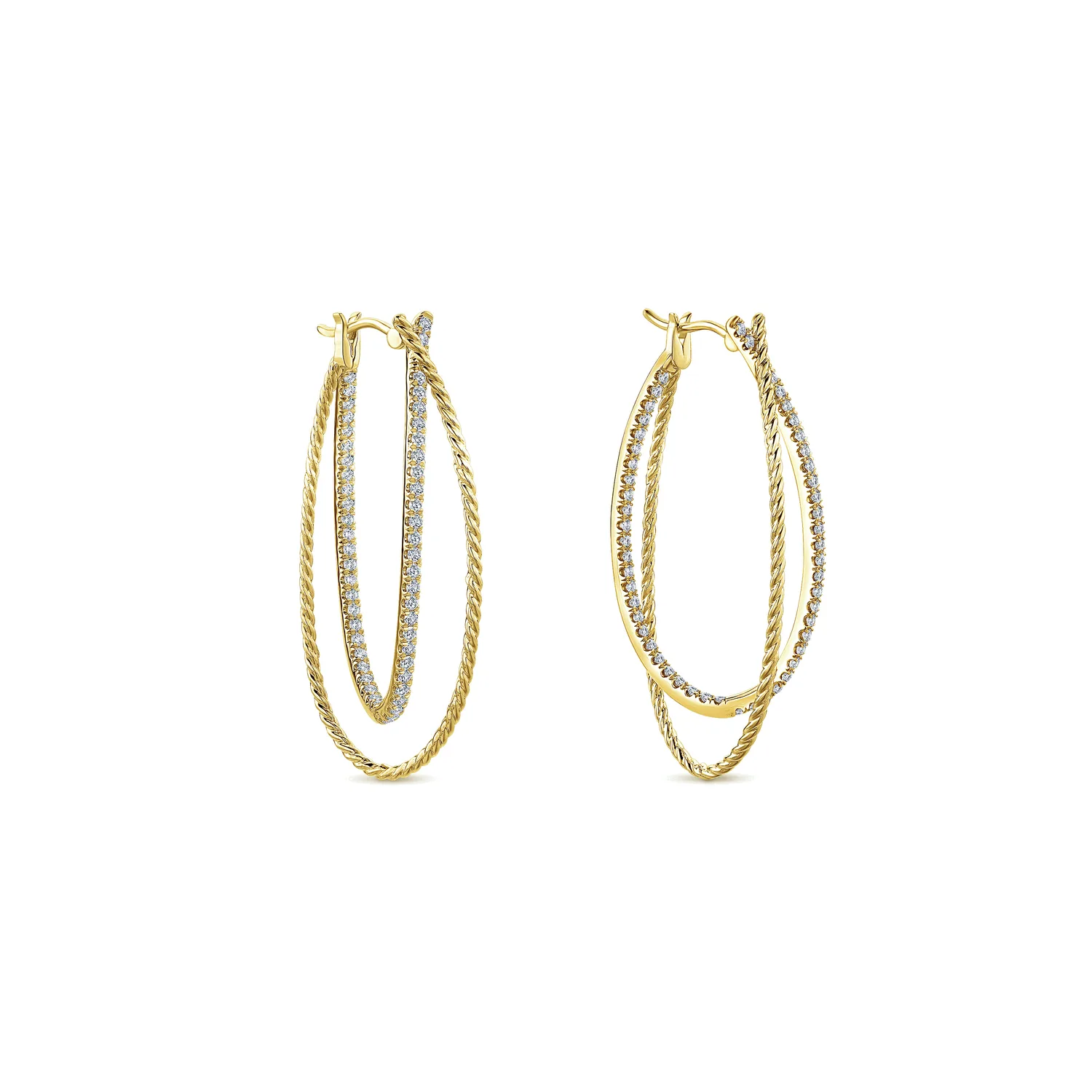 Intricate Twisted 45mm Diamond Hoop Earrings in 14K Yellow Gold, photograph 3