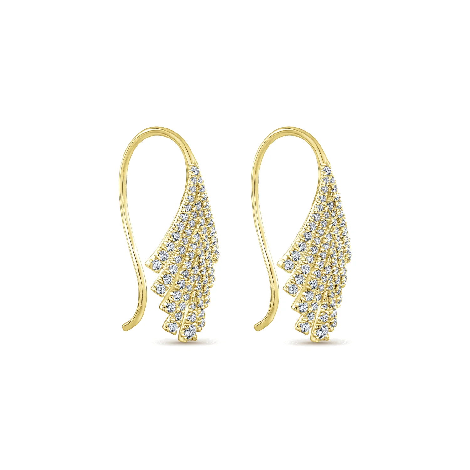 Diamond Fan Fish Wire Earrings in 14K Yellow Gold, photograph 2