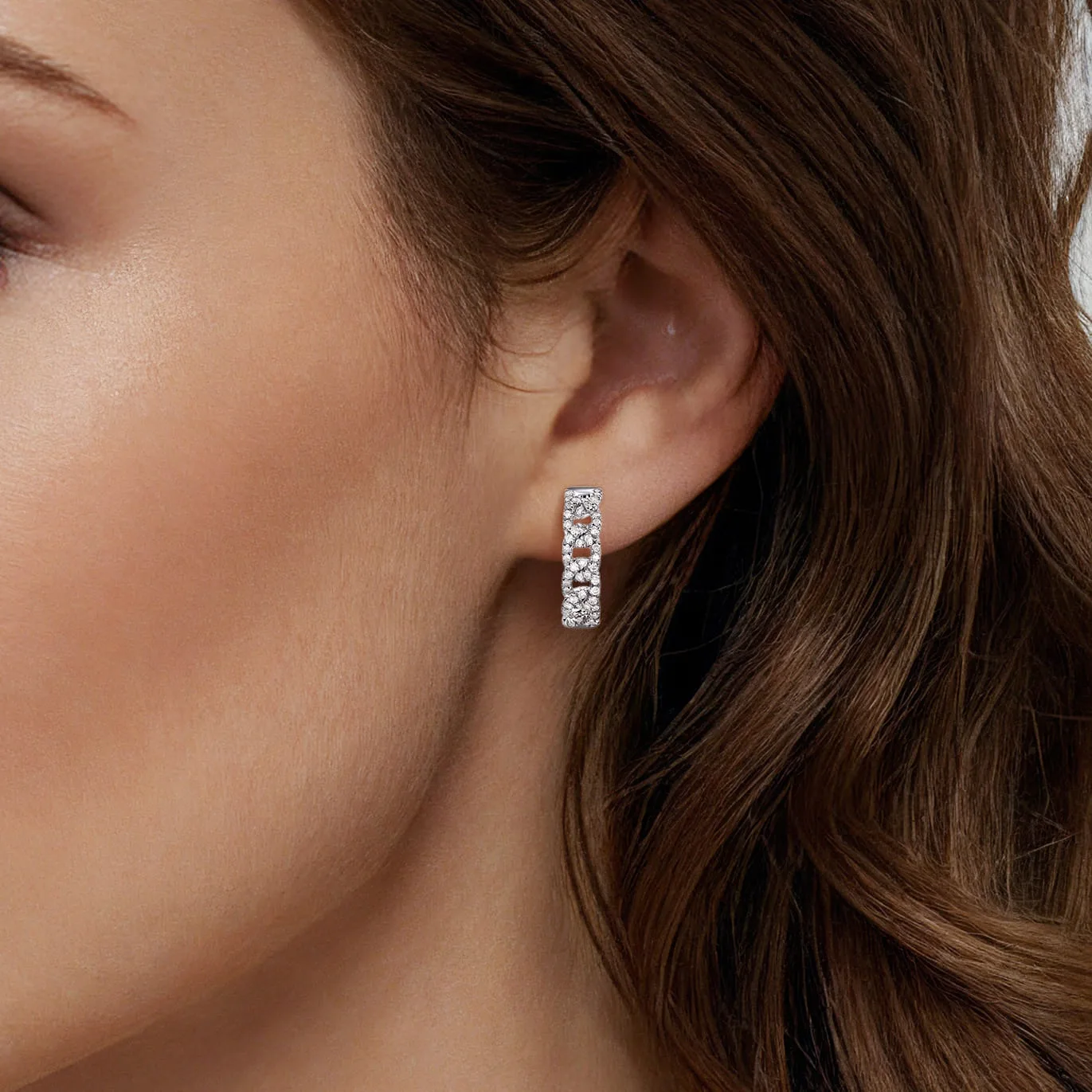Twisted 15mm Diamond Huggies in 14K White Gold, photograph 2