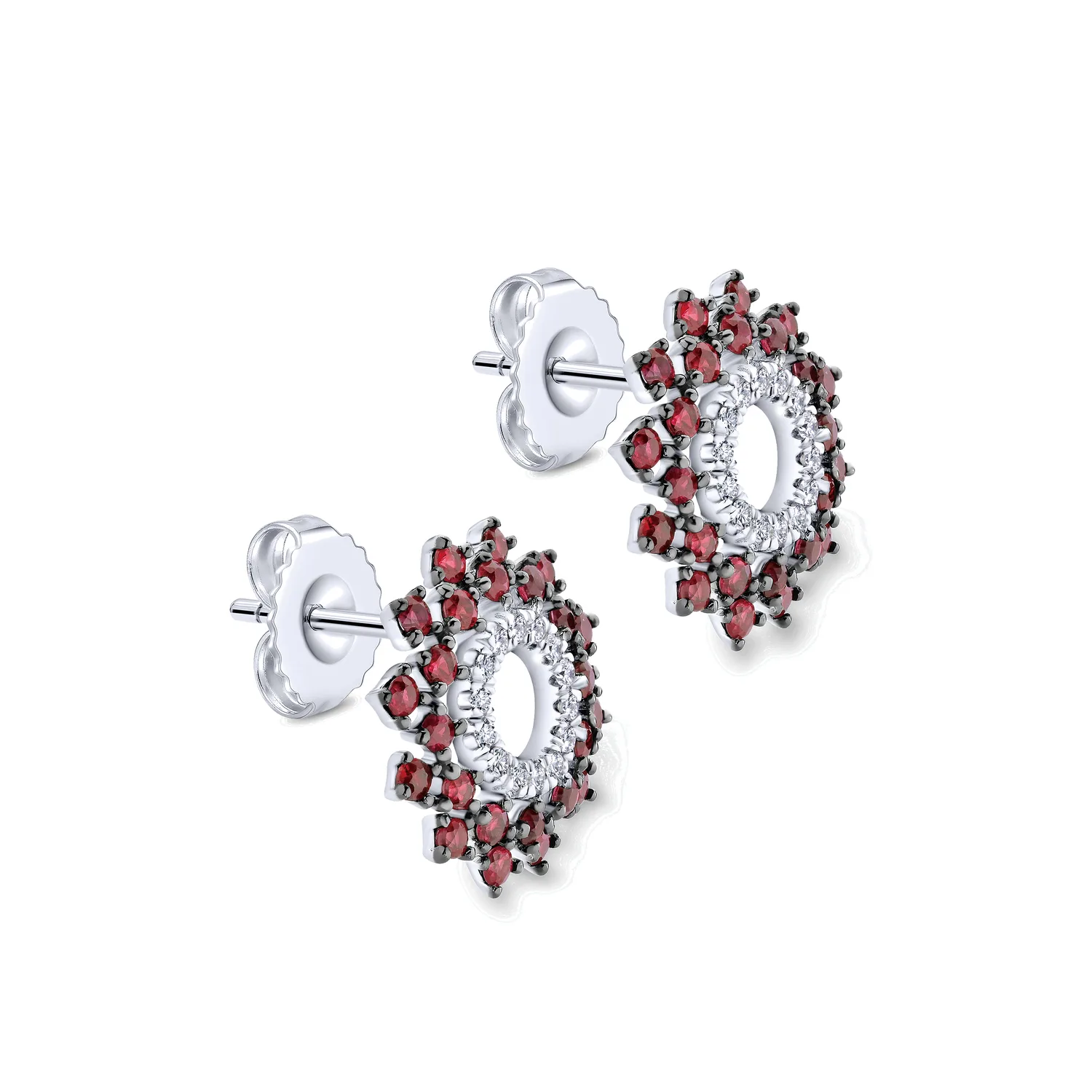Openwork Diamond and Ruby Stud Earrings in 14K White Gold, photograph 2