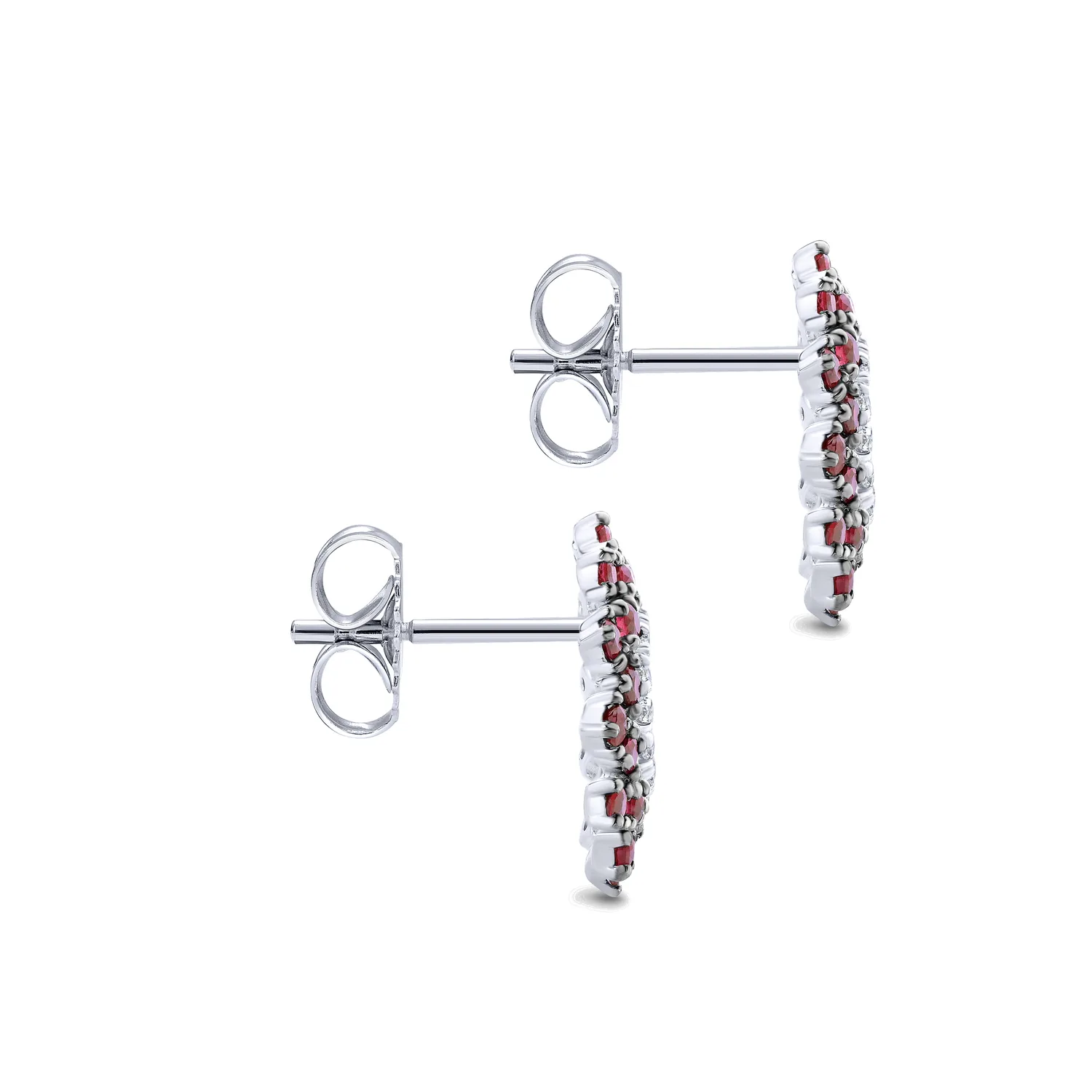 Openwork Diamond and Ruby Stud Earrings in 14K White Gold, photograph 3