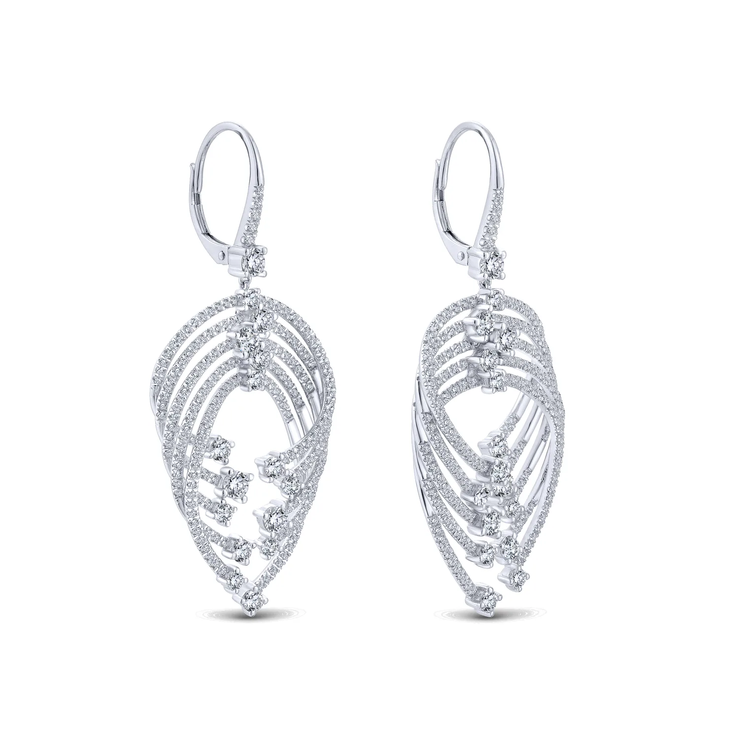 Layered Teardrop Diamond Drop Earrings in 18K White Gold, photograph 2