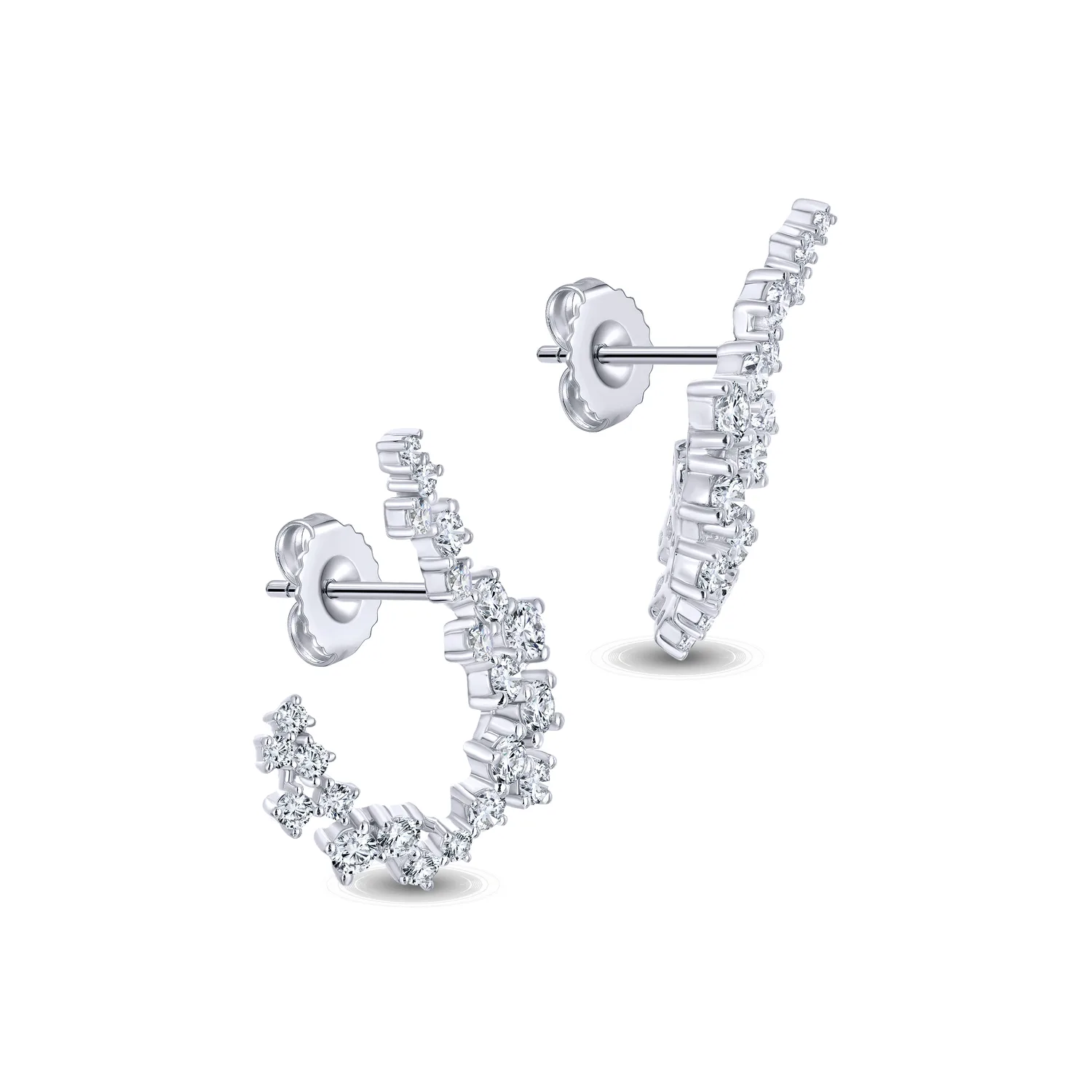 Diamond Constellation Bypass Hoop Earrings in 18K White Gold, photograph 2