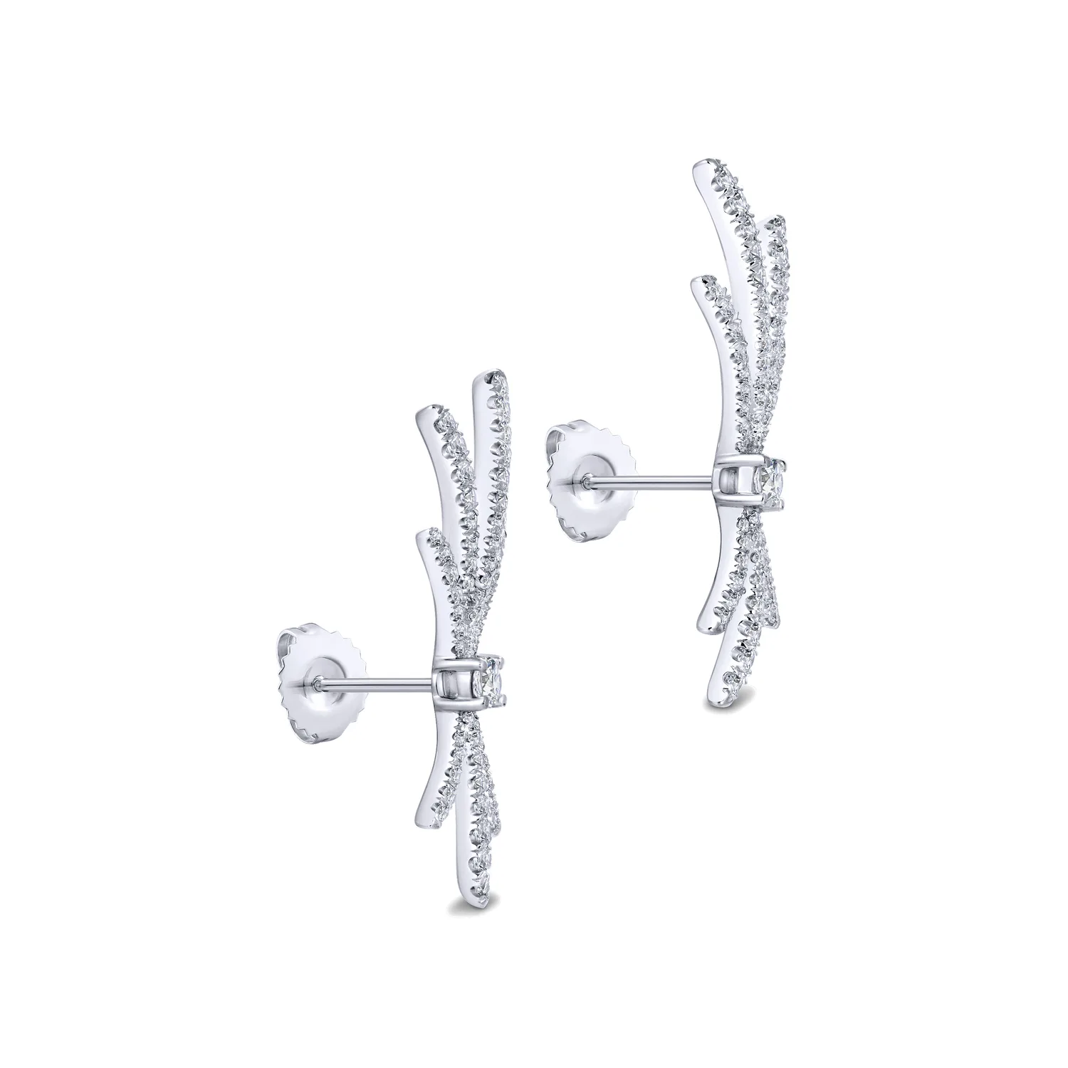 Whimsical Diamond Fan Stud Earrings in 18K White Gold, photograph 2