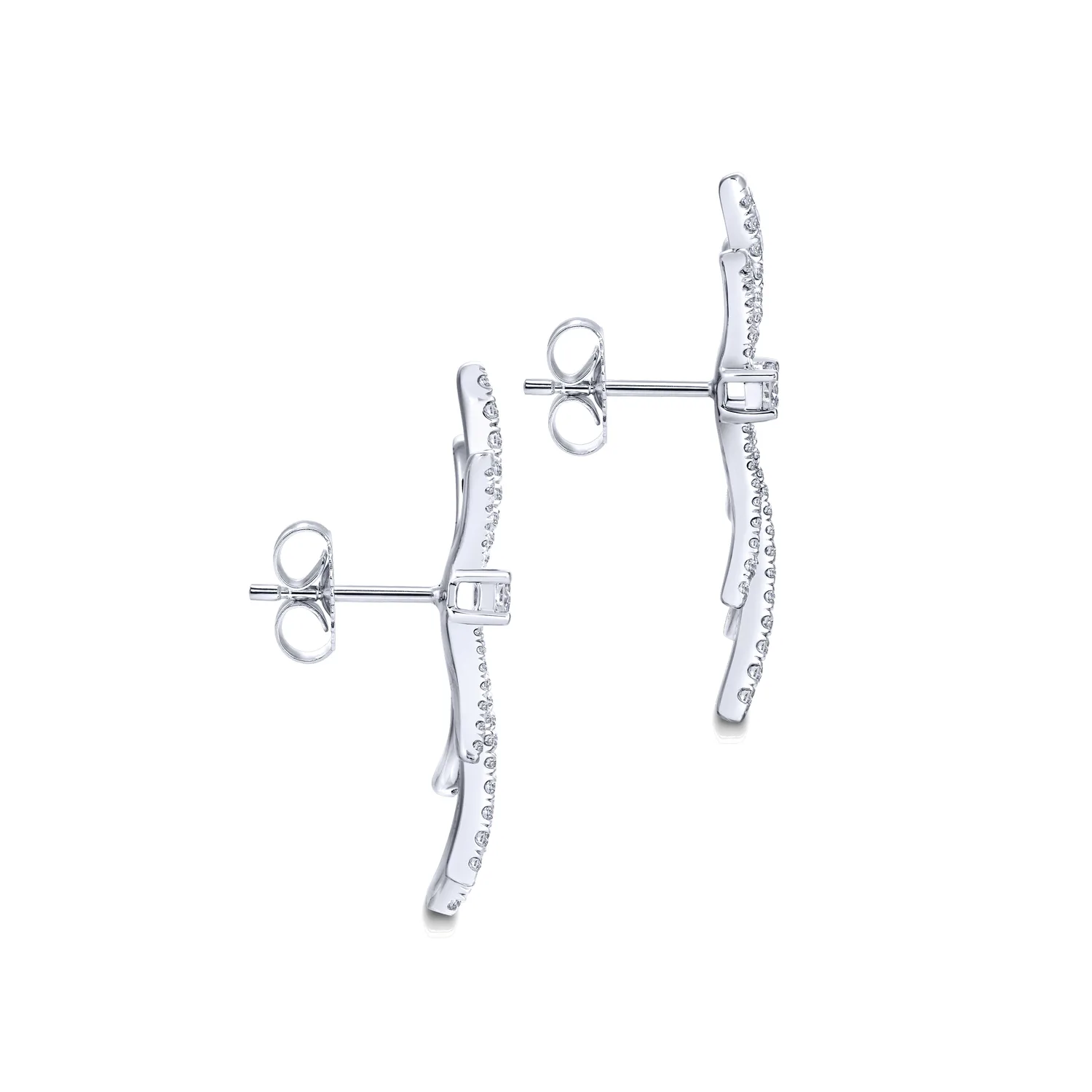 Whimsical Diamond Fan Stud Earrings in 18K White Gold, photograph 3