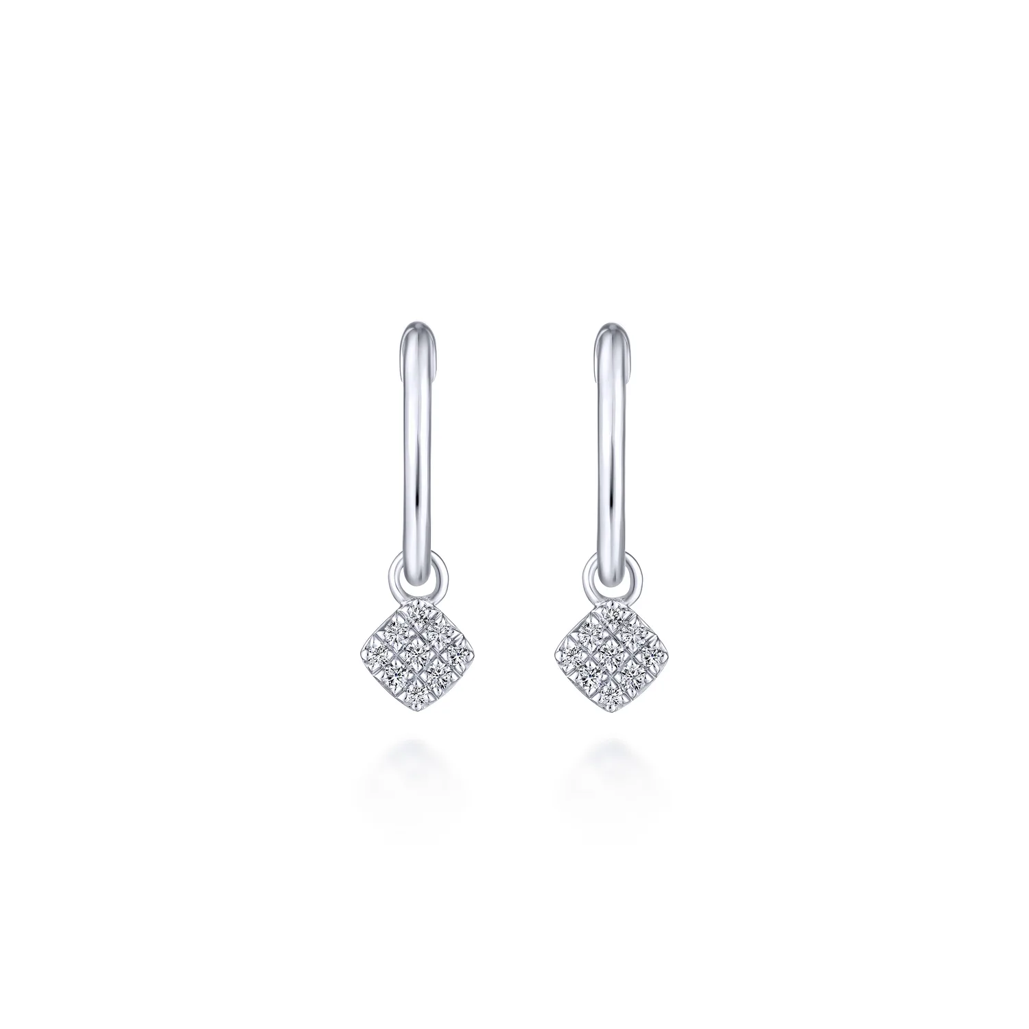 Pave 10mm Diamond Drop Earrings in 14K White Gold, photograph 3
