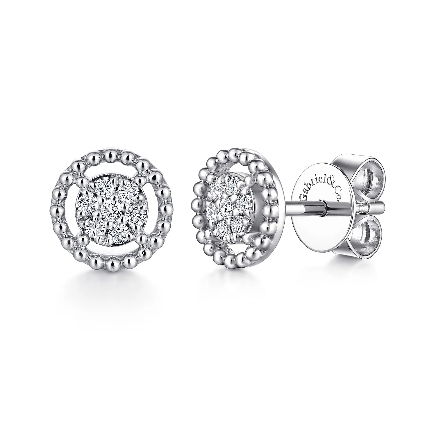 Beaded Halo Diamond Pave Stud Earrings