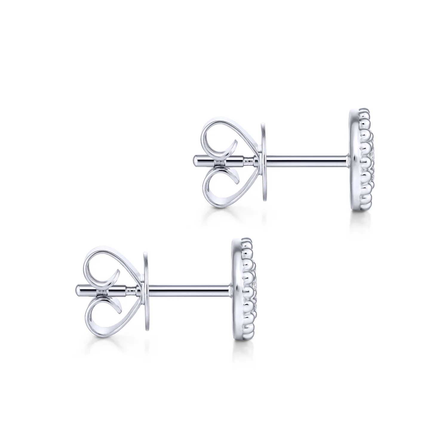 Beaded Halo Diamond Pave Stud Earrings in 14K White Gold, photograph 3