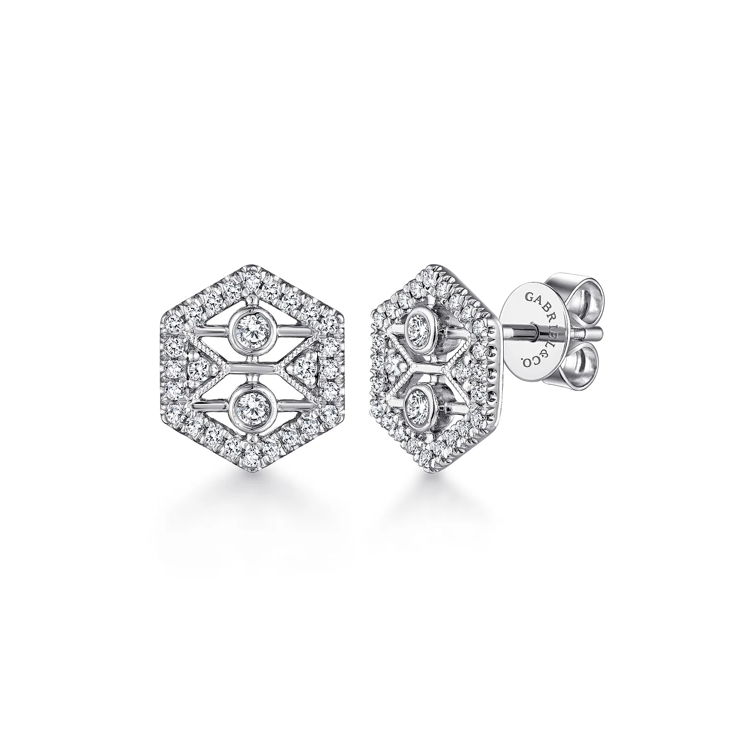 Hexagonal Open Diamond Stud Earrings