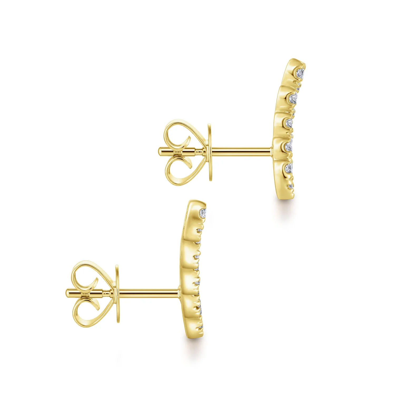 Curved Diamond Bar Stud Earrings in 14K Yellow Gold, photograph 3