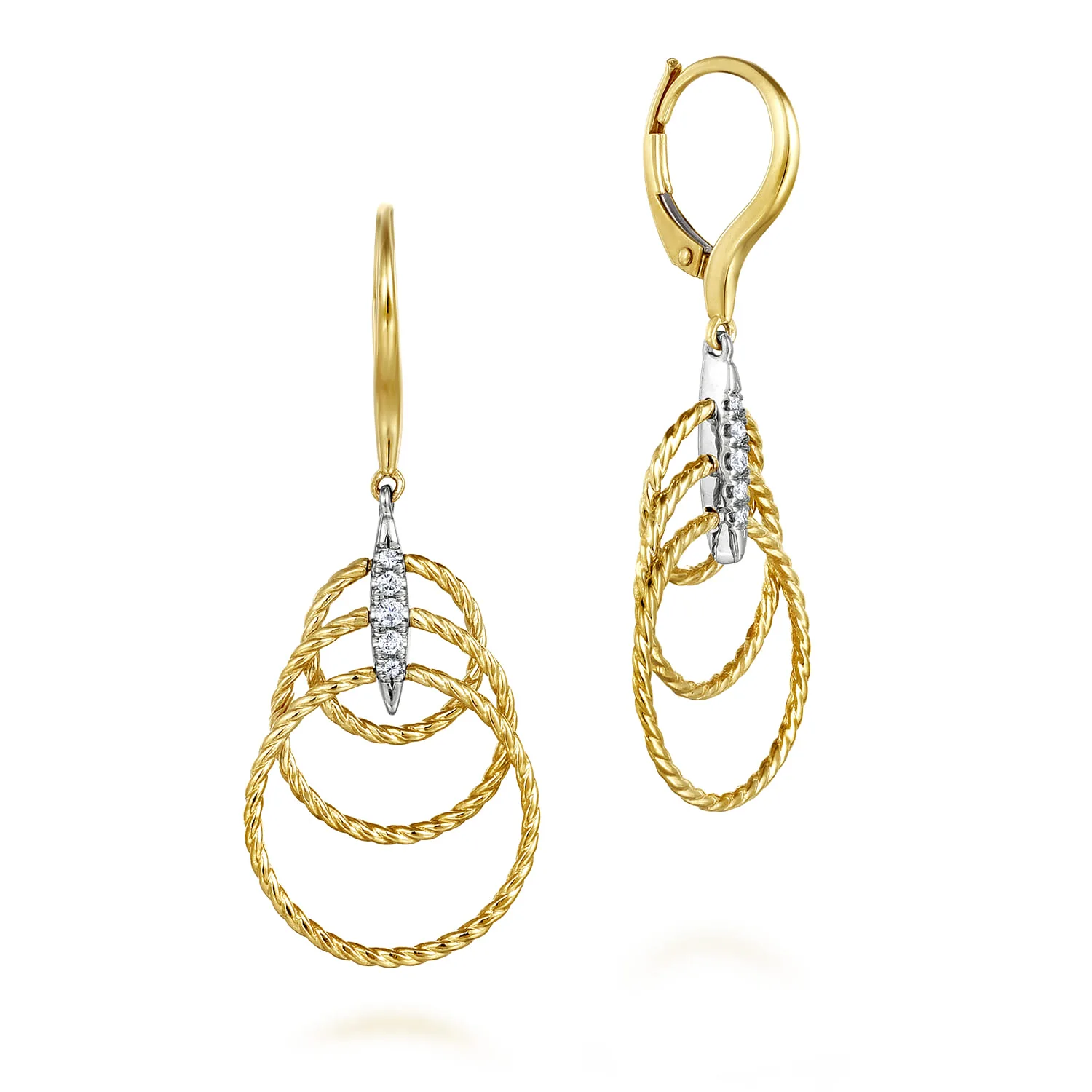 Twisted Rope Triple Loop Diamond Drop Earrings