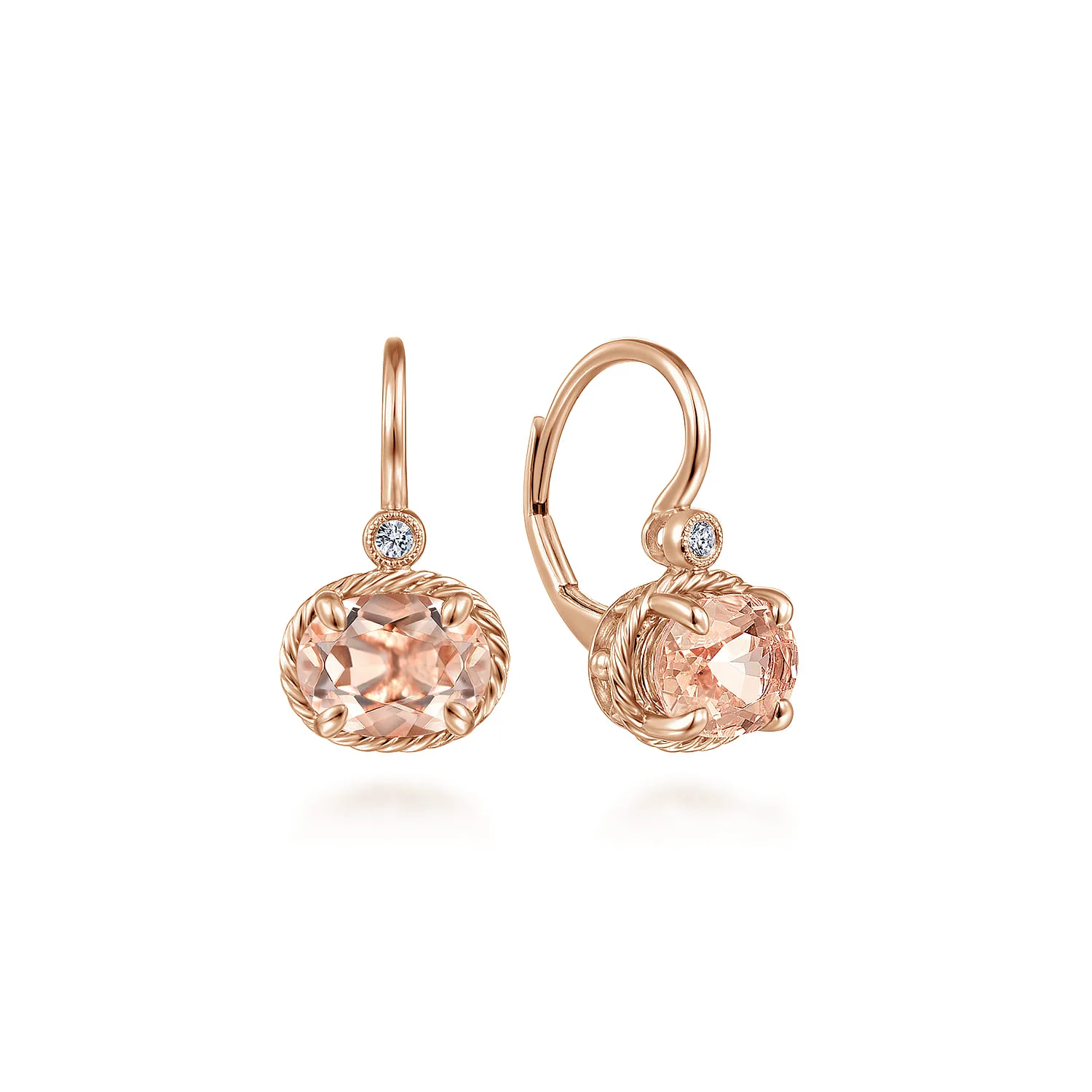 Oval Morganite and Diamond Leverback Earrings