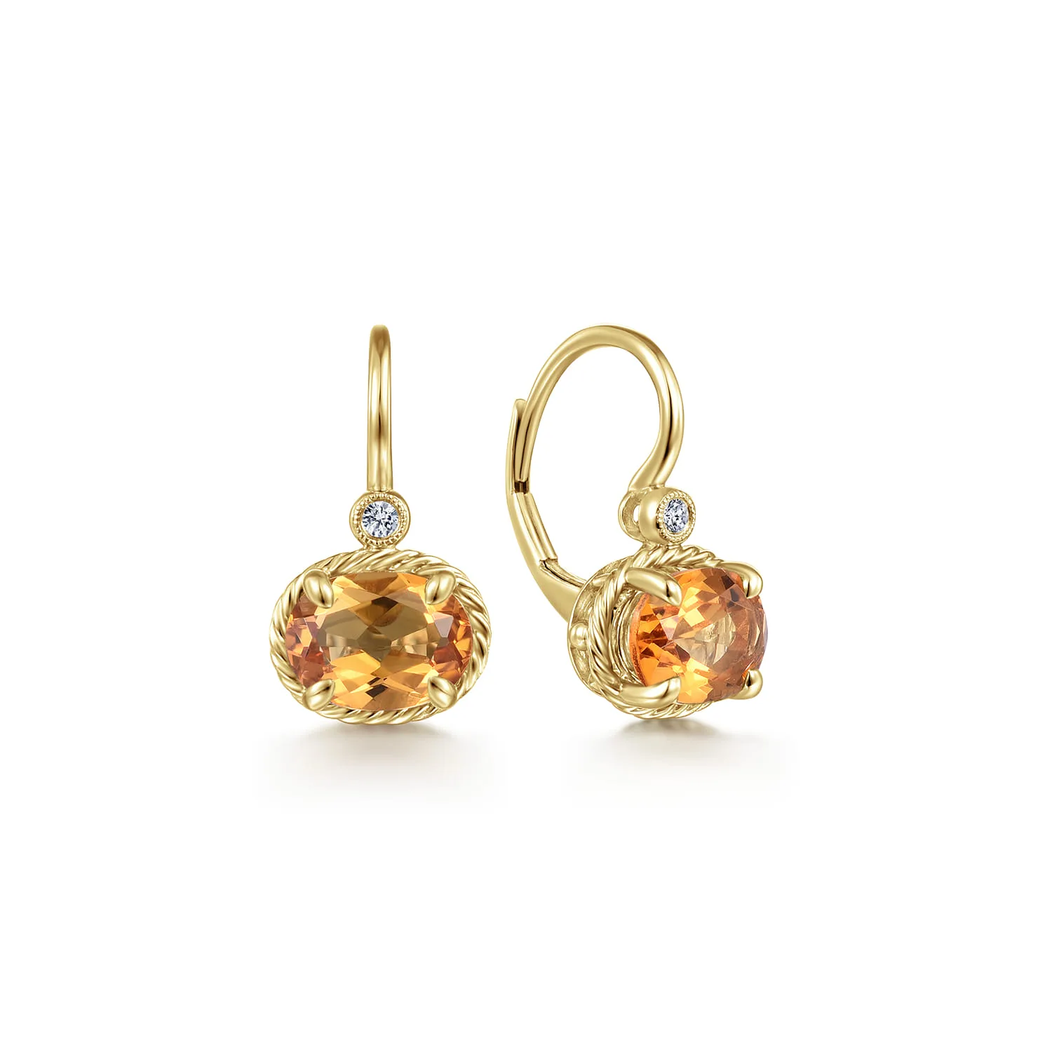 Oval Citrine and Diamond Leverback Earrings