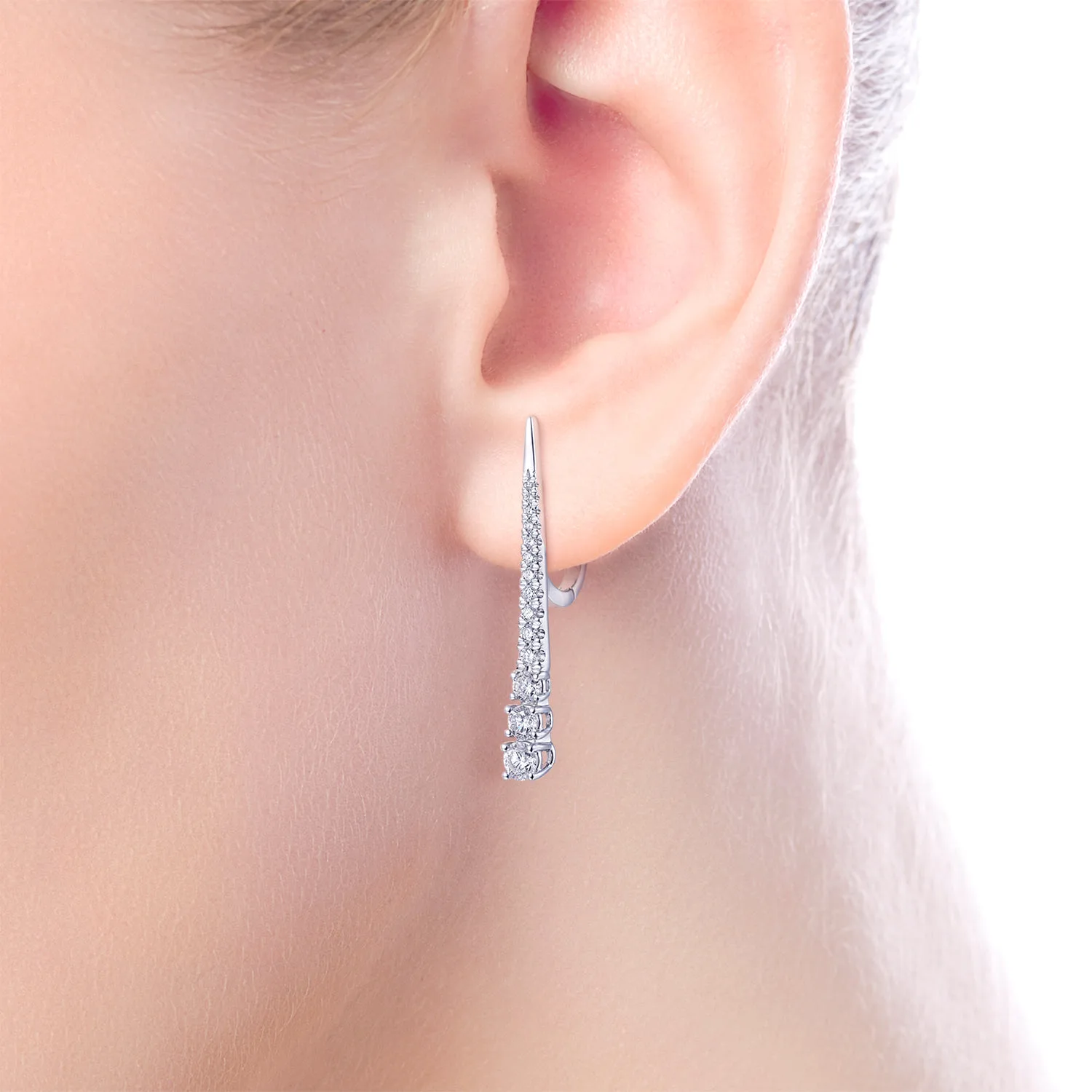 Graduating Diamond Bar Drop Earrings in 14K White Gold, photograph 2