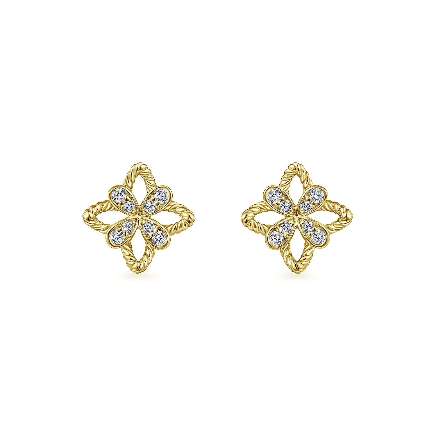 Floral Diamond Stud Earrings in 14K Yellow Gold, photograph 3