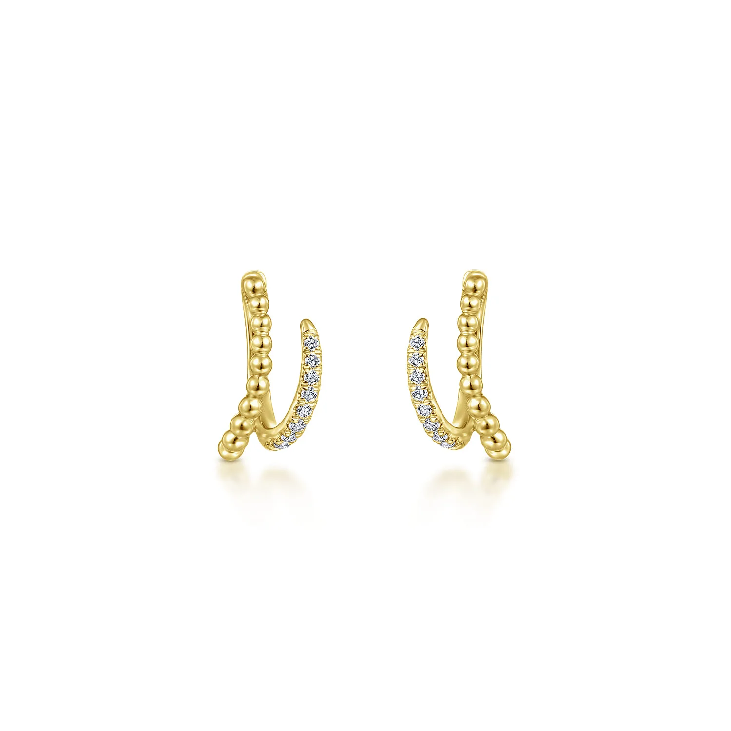 Beaded Pave 10mm Diamond Huggies in 14K Yellow Gold, photograph 3