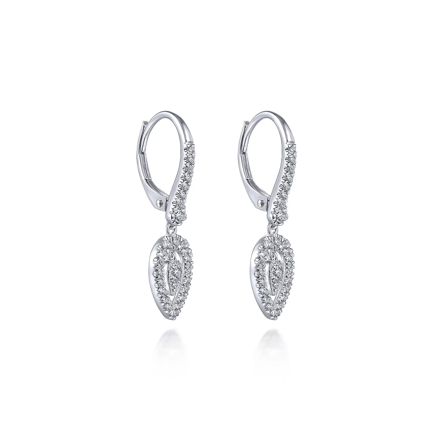Double Teardrop Leverback Diamond Earrings in 14K White Gold, photograph 2