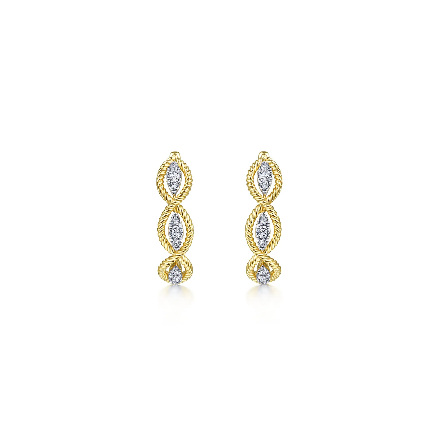 Twisted Layered 20mm Diamond Hoop Earrings in 14K Yellow Gold, photograph 3