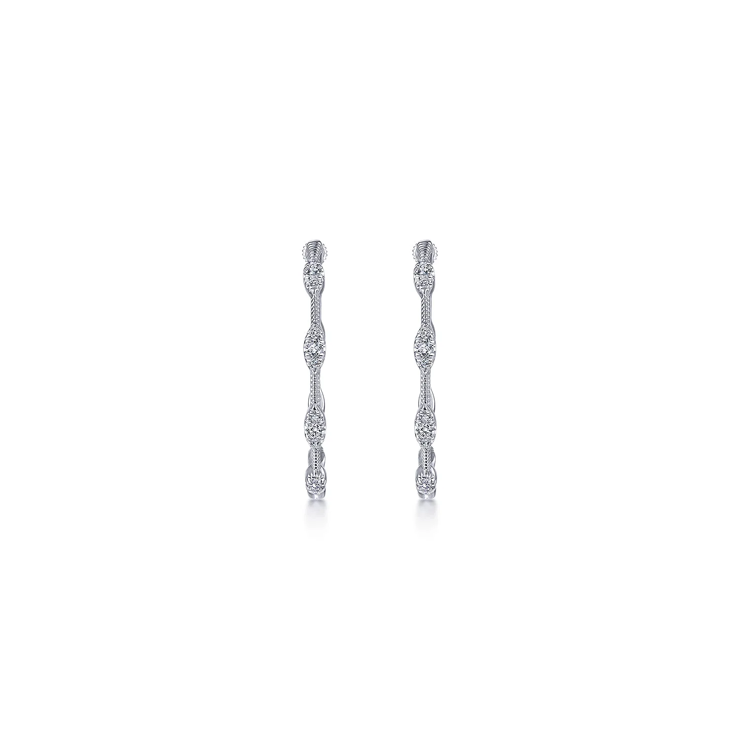 30mm Classic Diamond Hoop Earrings in 14K White Gold, photograph 3