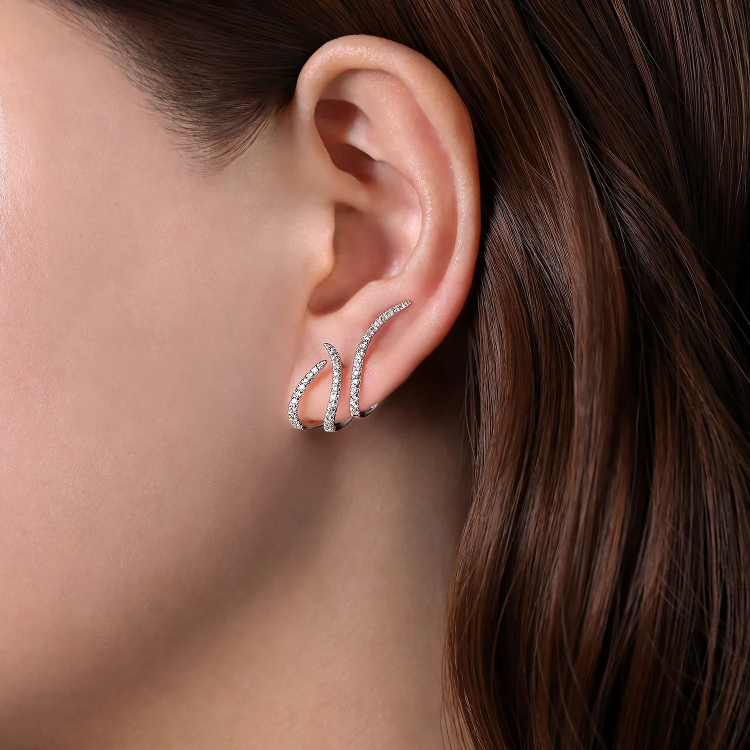 Abstract Diamond Stud Earrings in 14K White Gold, photograph 2
