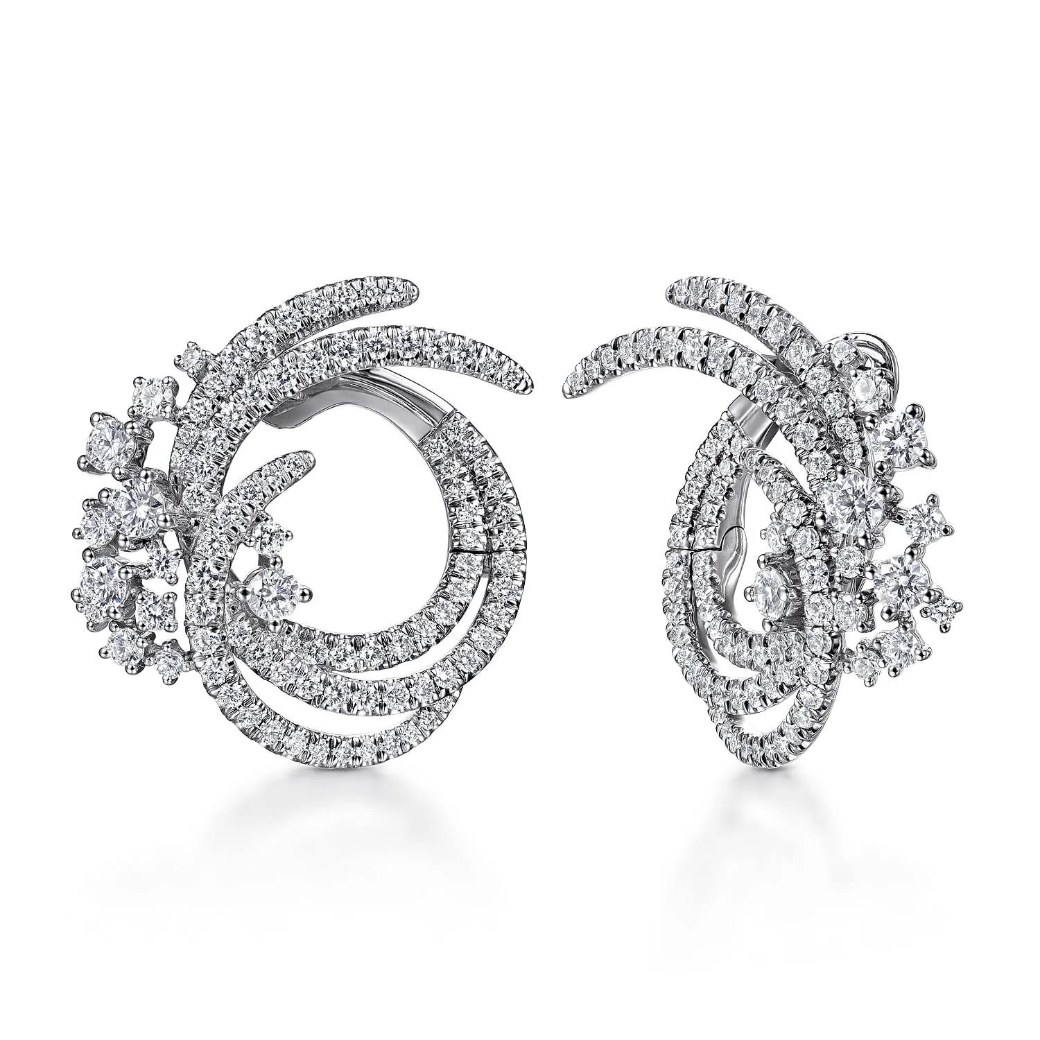 Three Row Swirling Diamond Bypass Hoop Earrings