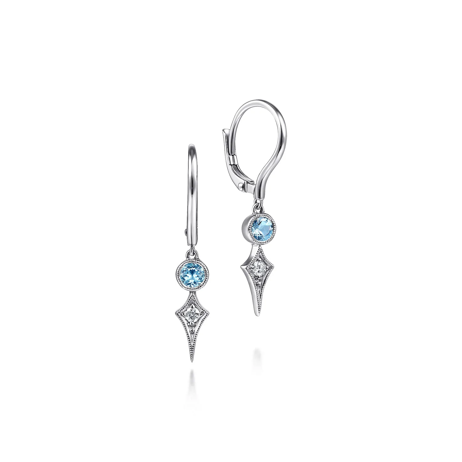 Blue Topaz and Spiked Diamond Kite Drop Earrings