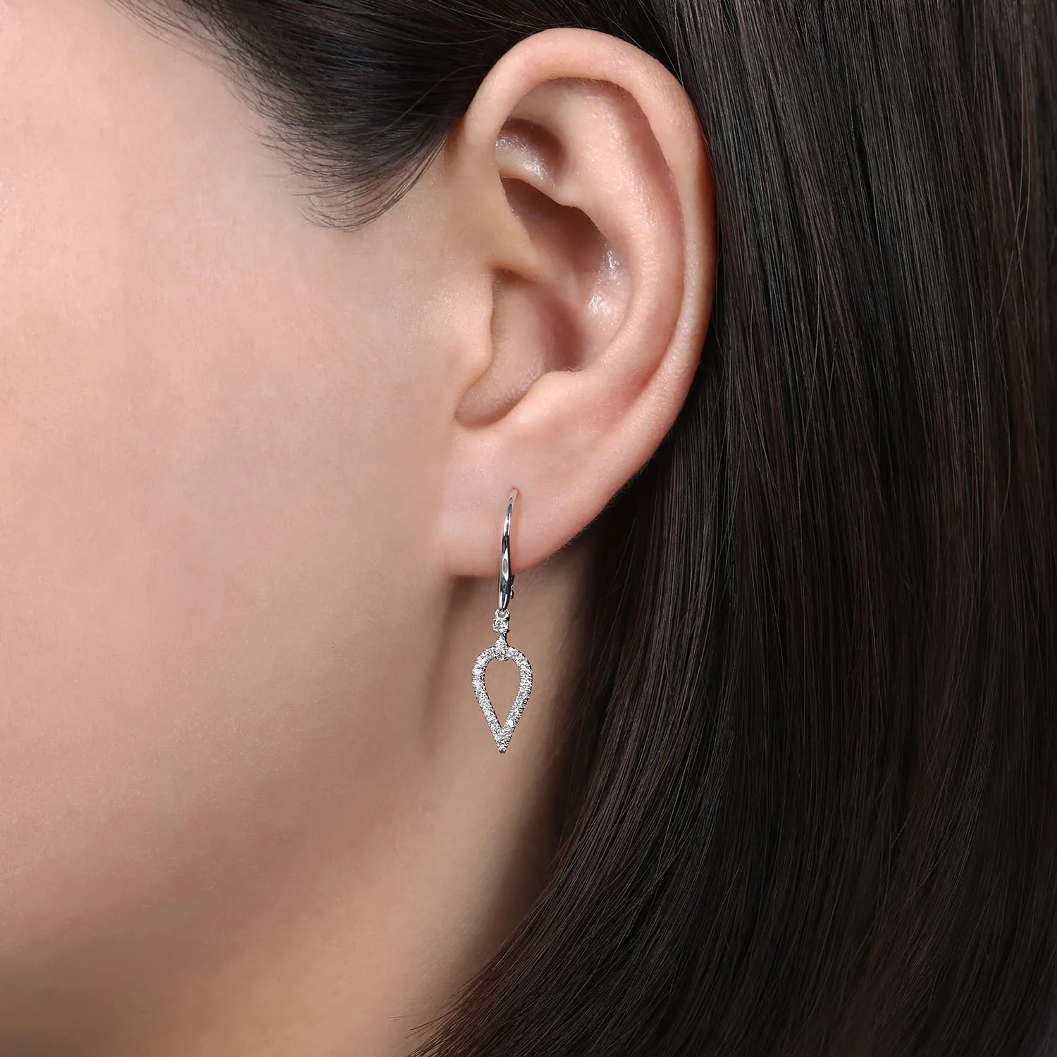 Diamond Leverback Earrings in 14K White Gold, photograph 2