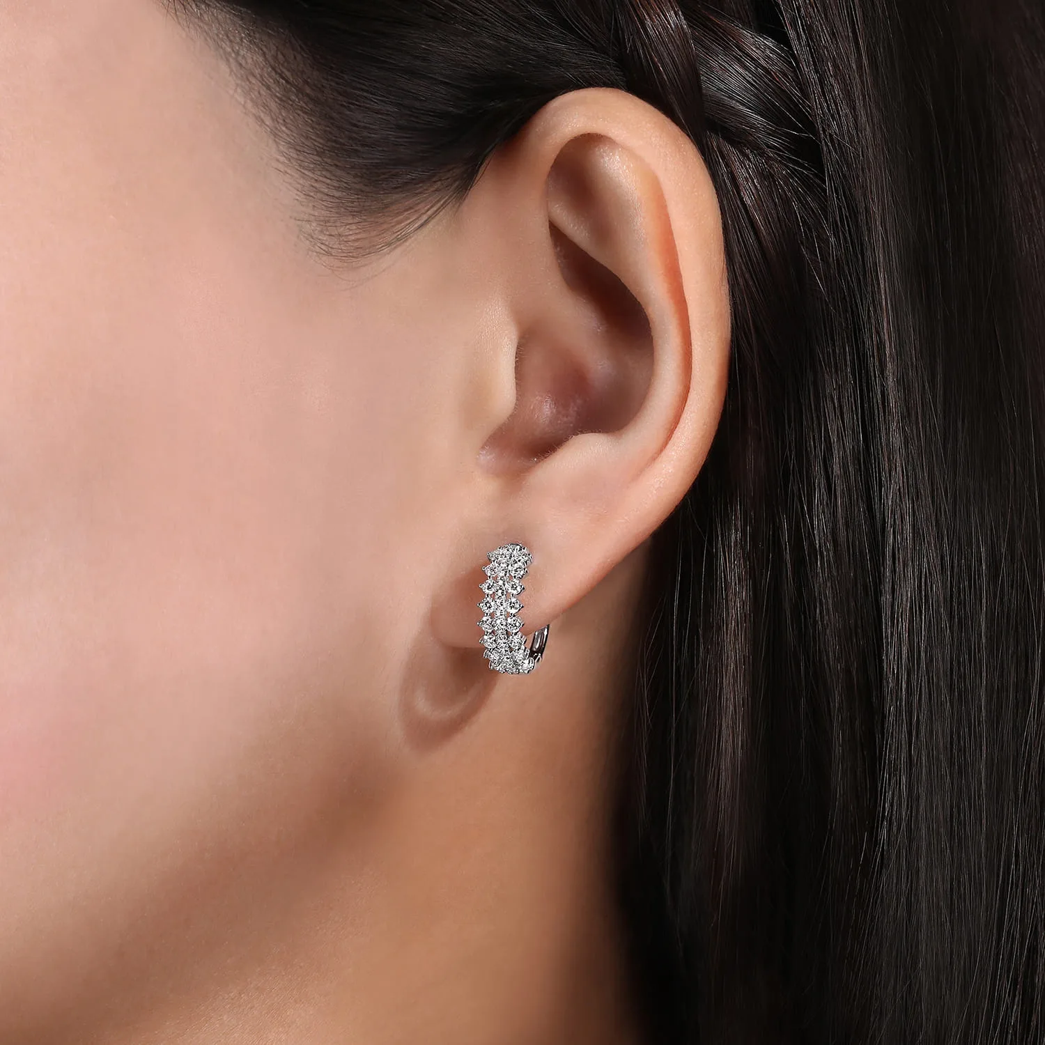 15mm Diamond Huggies in 14K White Gold, photograph 2
