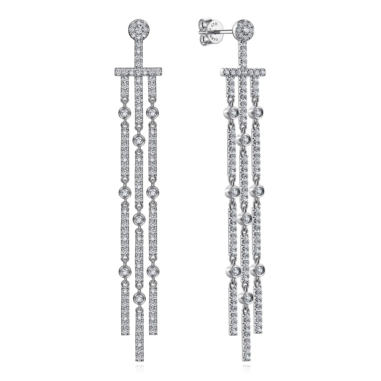 Three Row Linear Drop Diamond Stud Earrings
