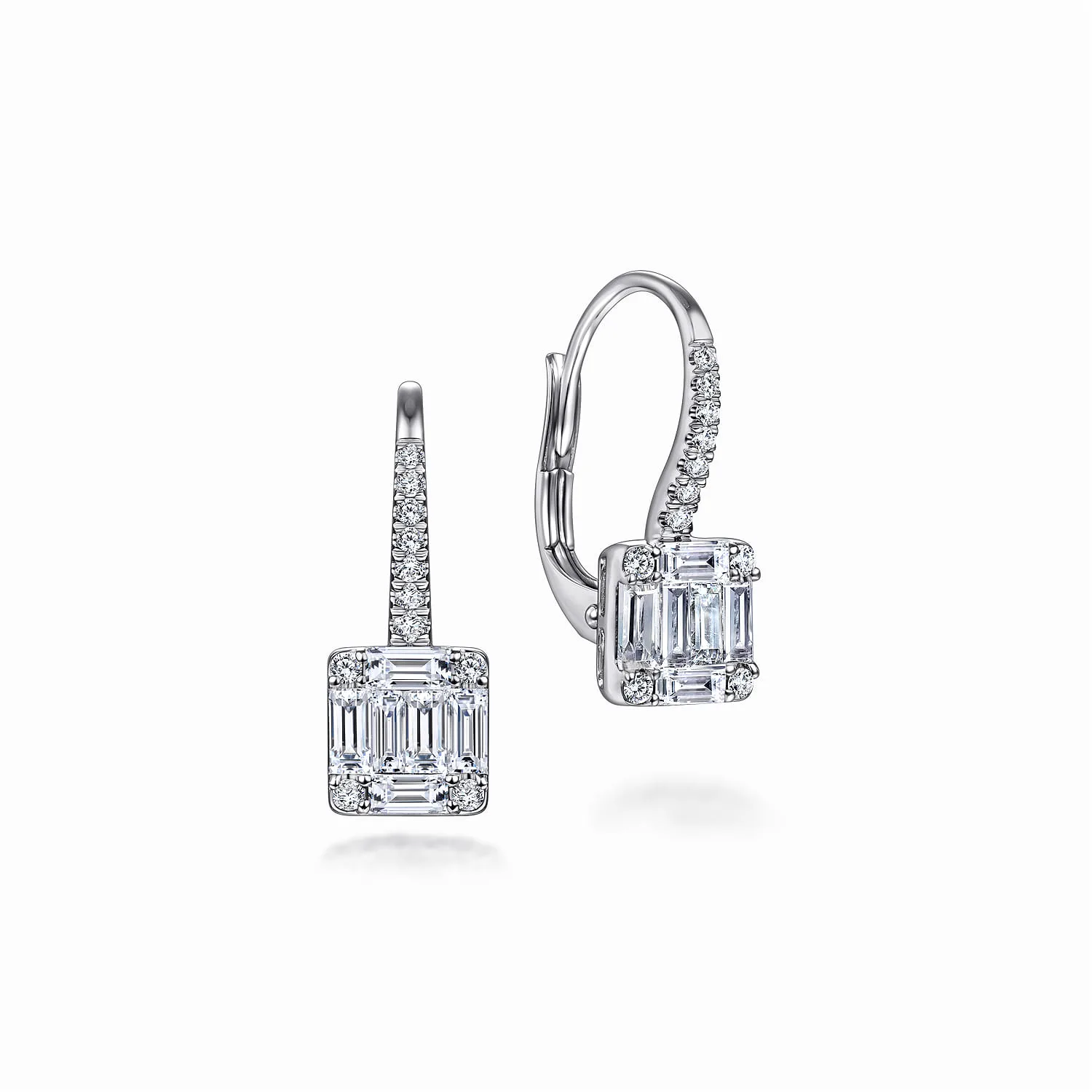 Baguette and Diamond Leverback Earrings