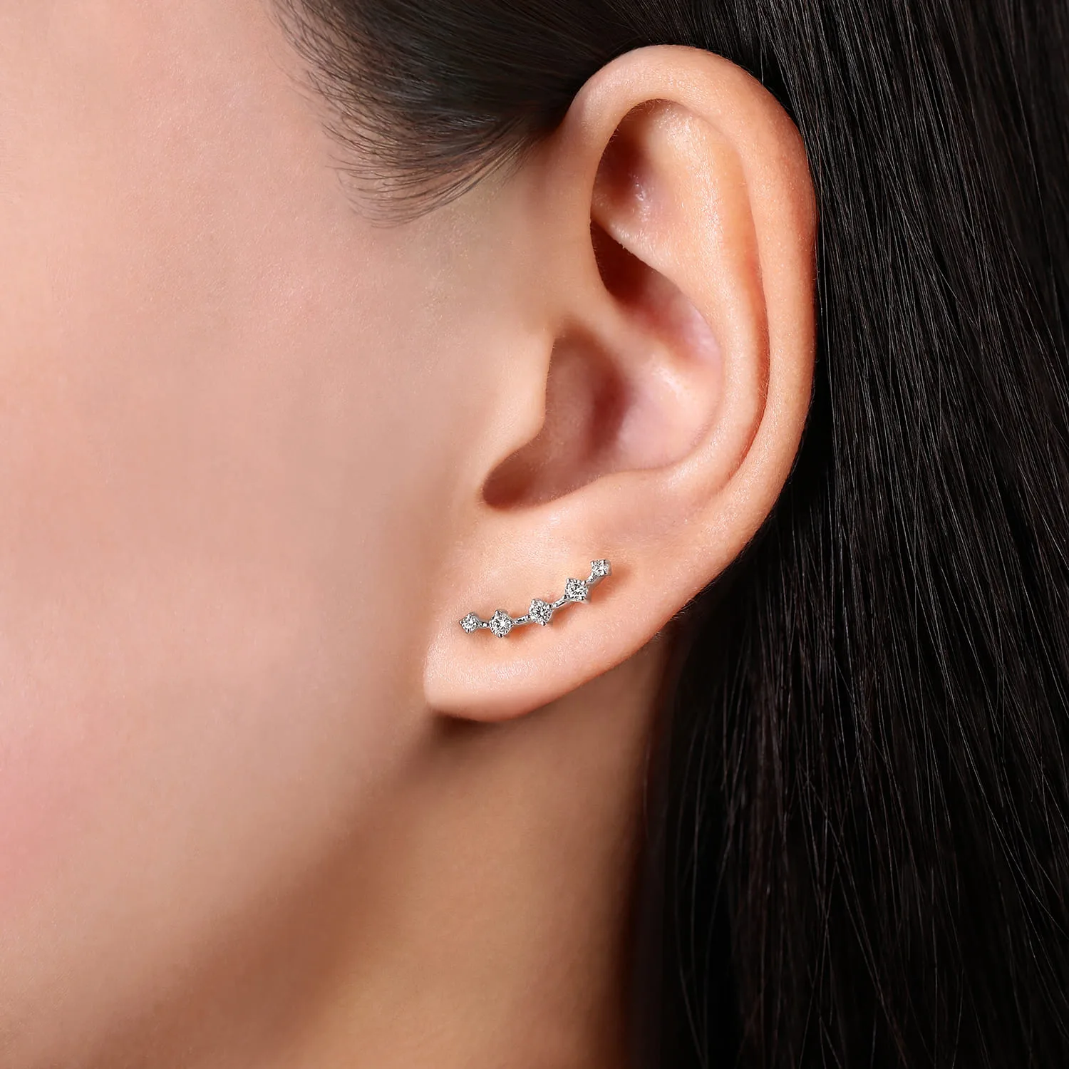 Bar Diamond Stud Earrings in 14K White Gold, photograph 2