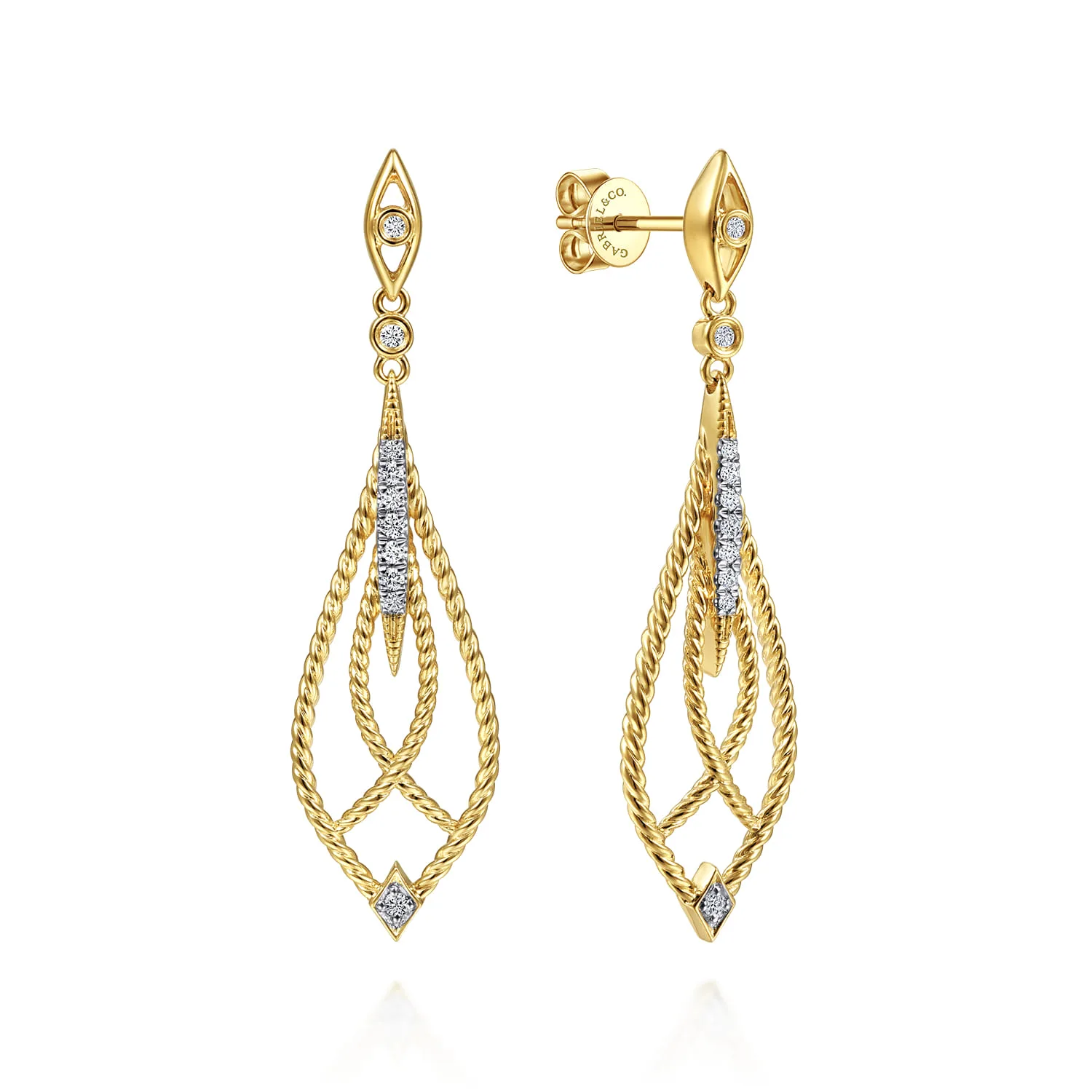 Open Twisted Rope Drop Earrings with Diamond Accents