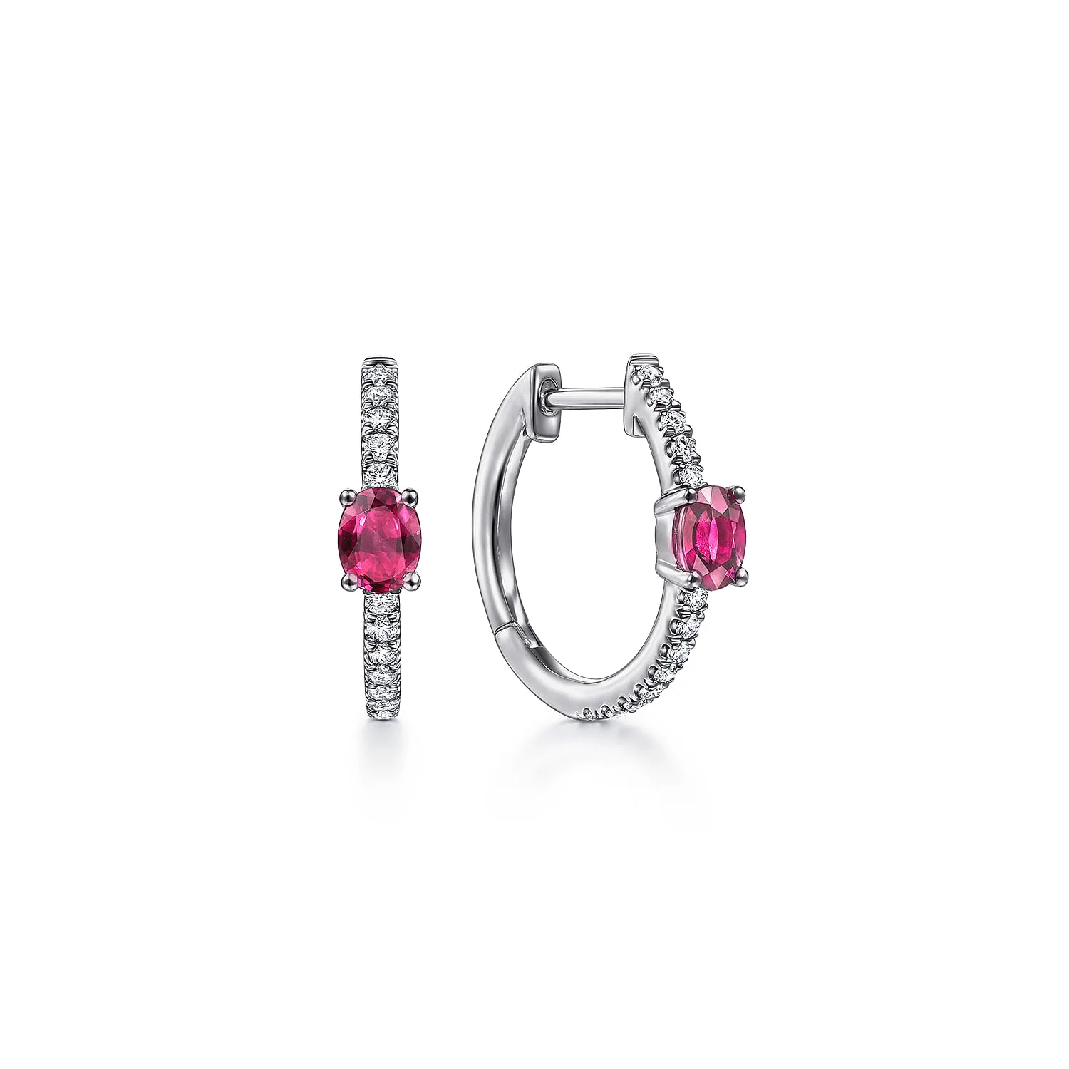 15mm Diamond and Single Ruby Huggie Earrings