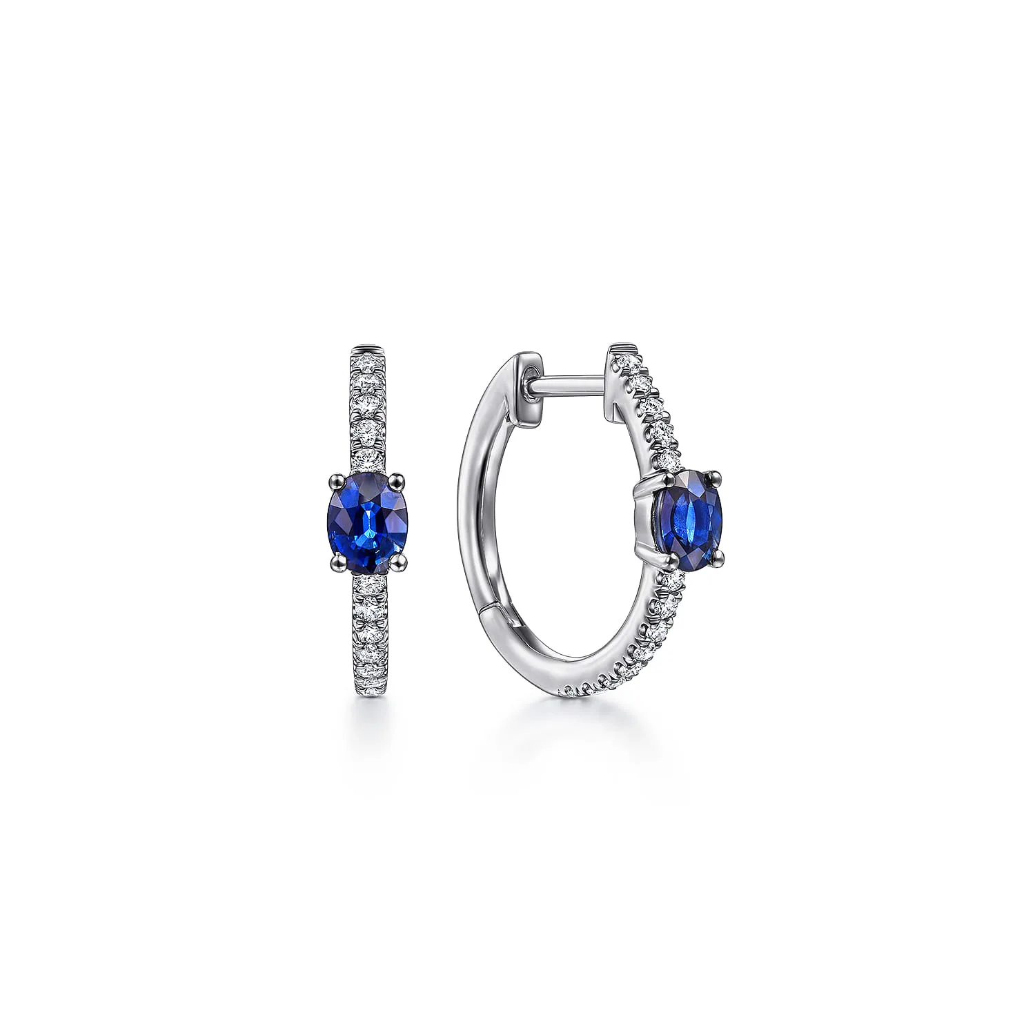 15mm Diamond and Single Sapphire Huggie Earrings