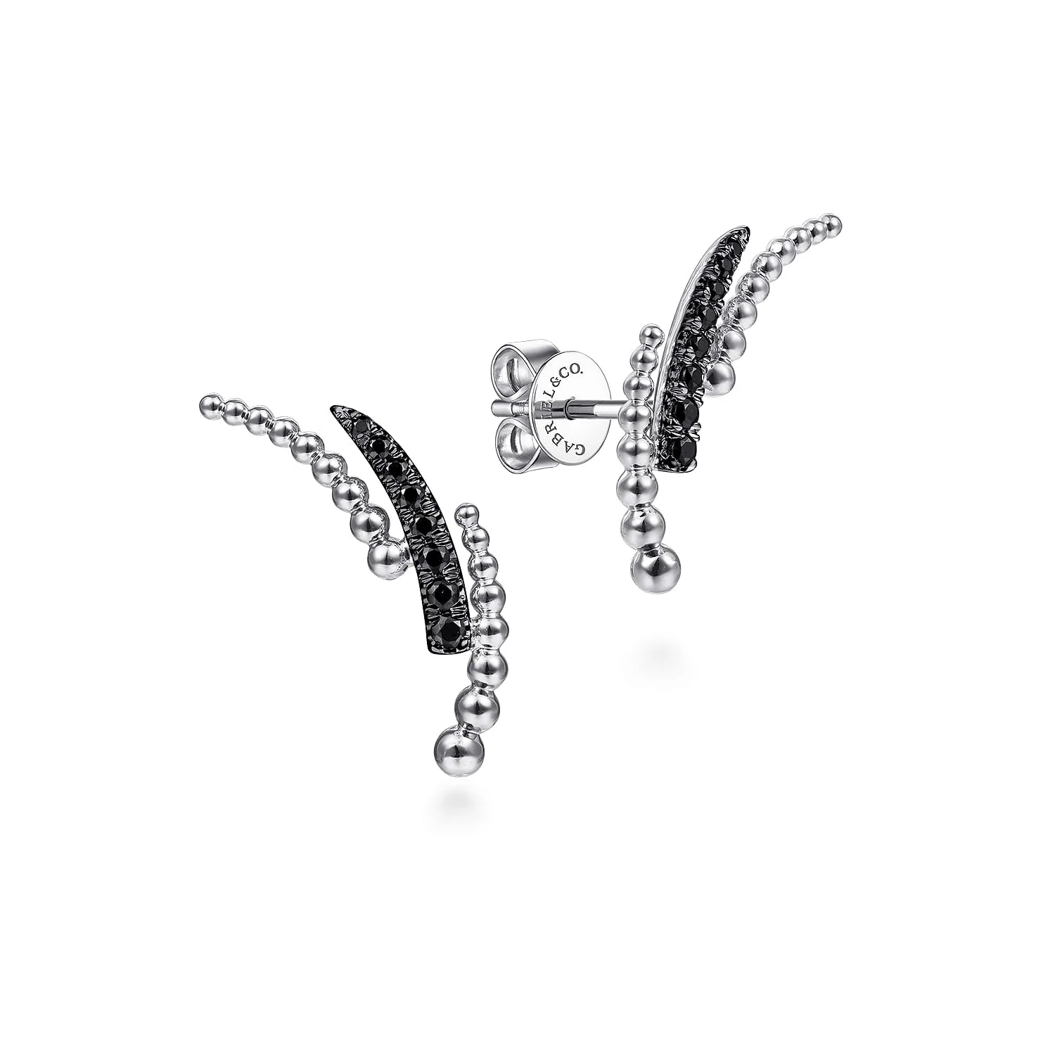 Triple Split Curved Bar Bujukan Black Diamond Stud Earrings