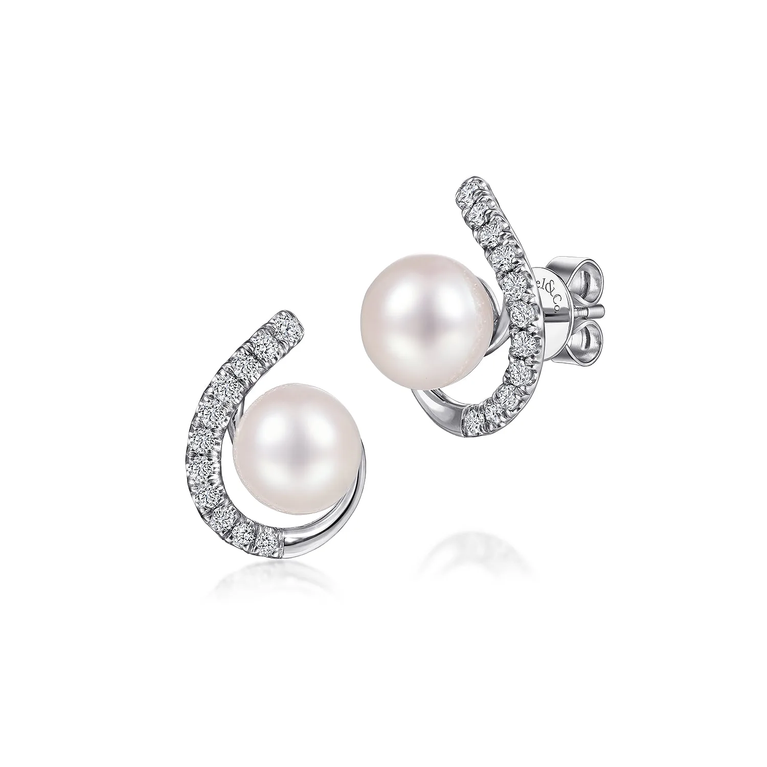 Pearl and Diamond J Stud Earrings