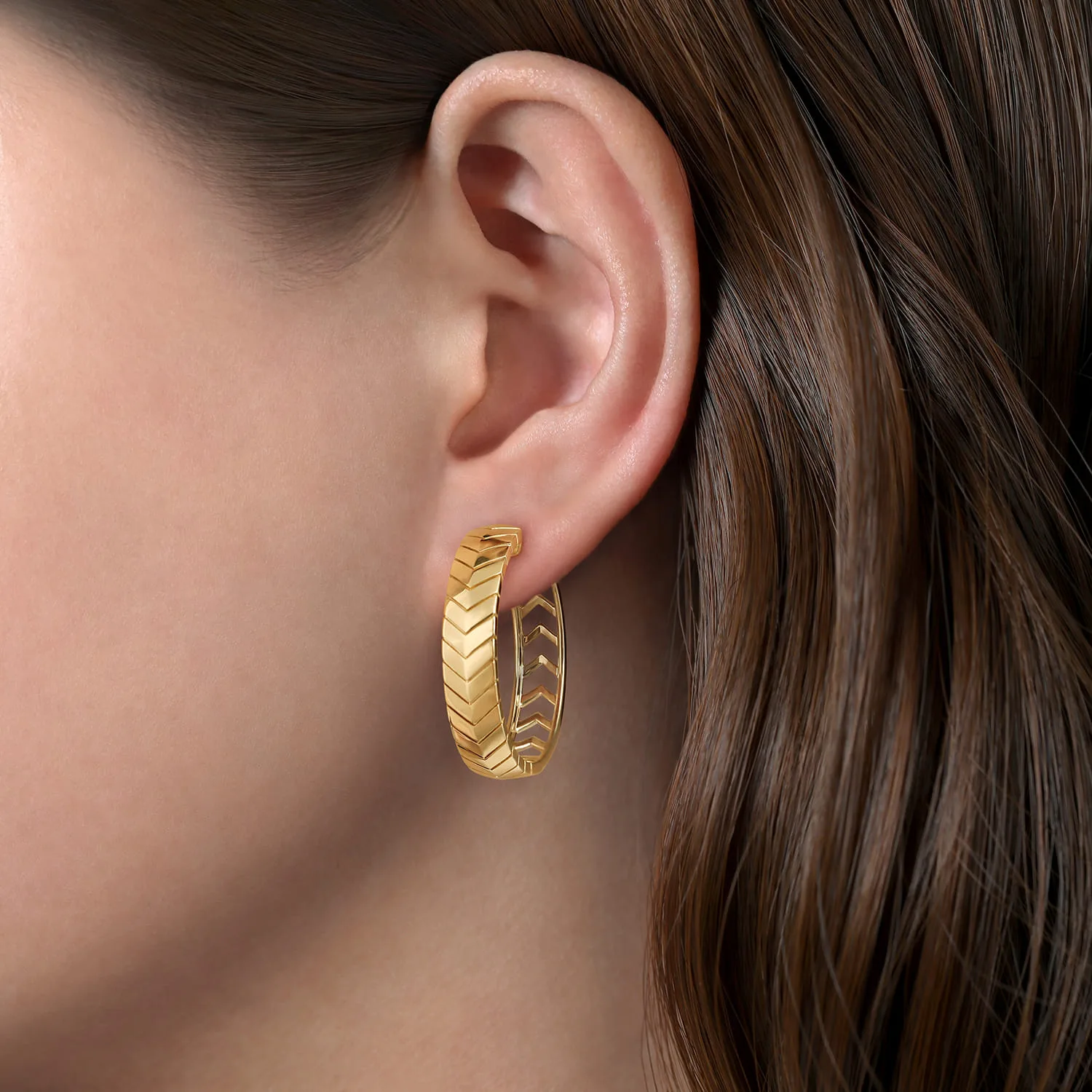 Diamond Chevron Earrings in 14K Yellow Gold, photograph 2