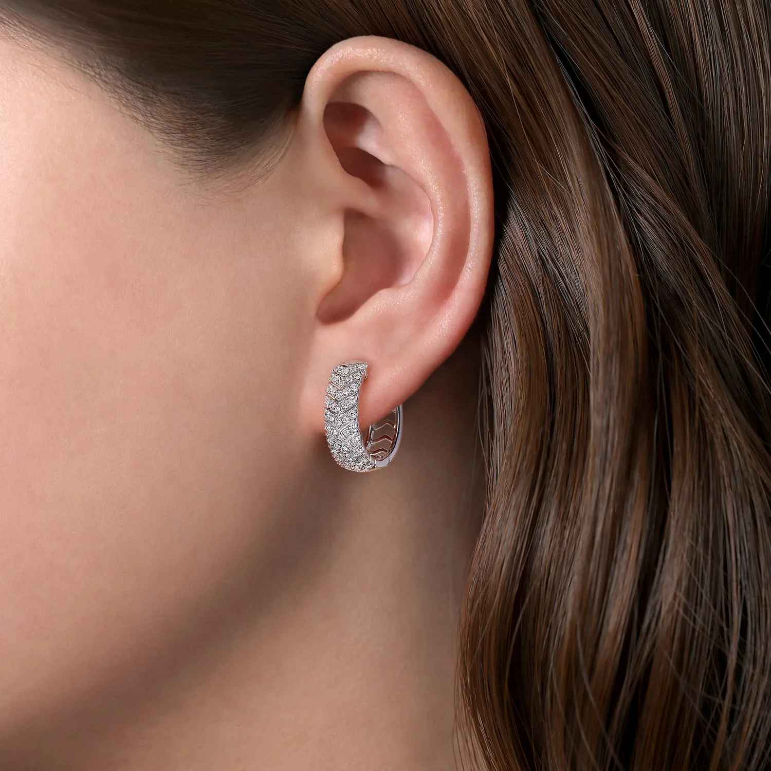 Diamond Chevron Earrings in 14K White Gold, photograph 2