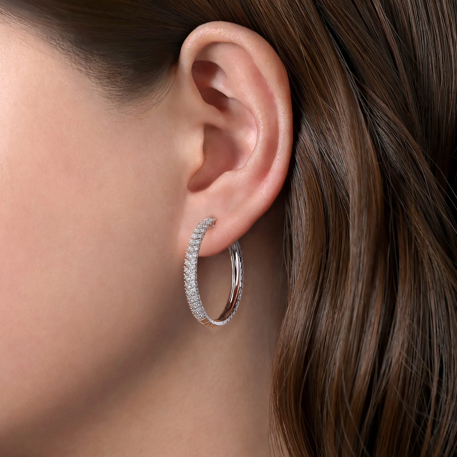 Diamond Chevron Earrings in 14K White Gold, photograph 2