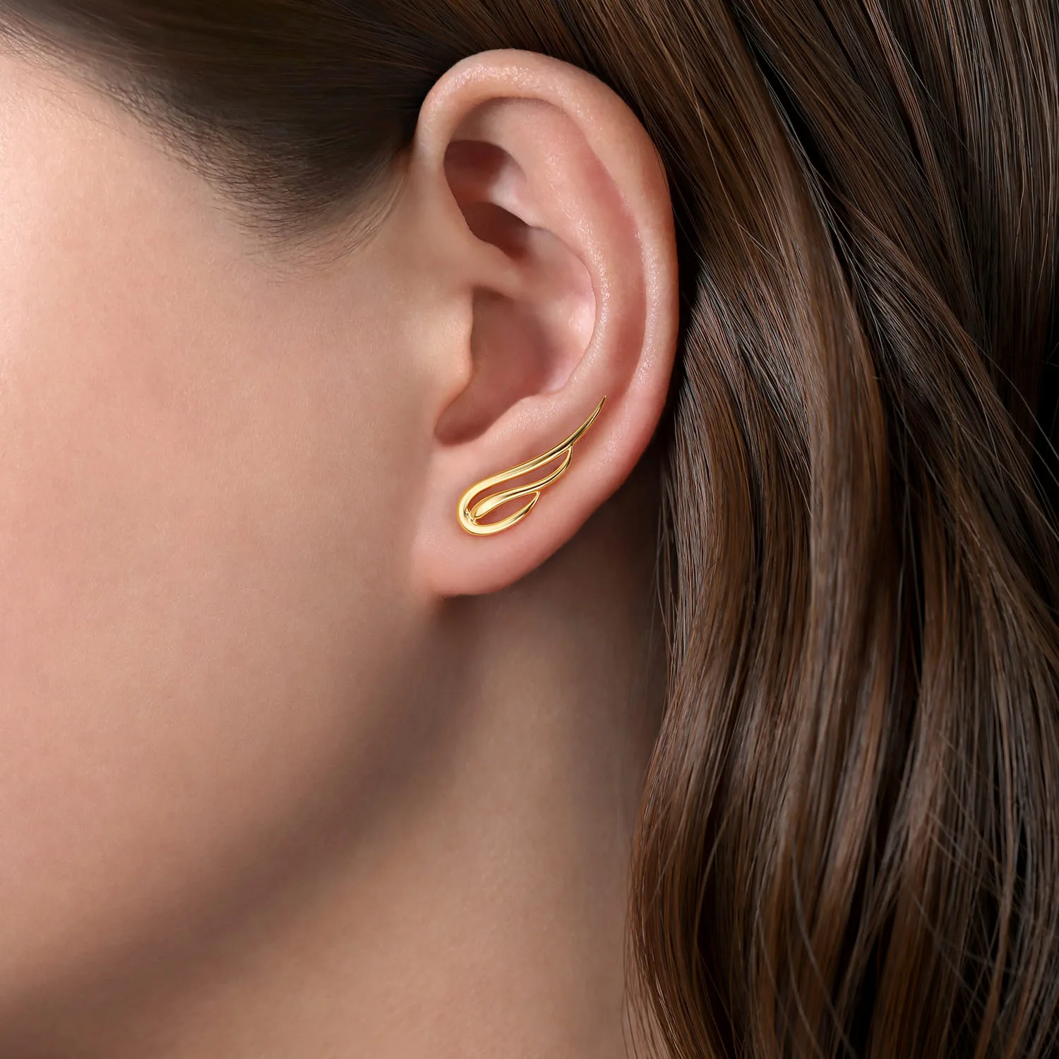 Open Wing Stud Earrings in 14K Yellow Gold, photograph 2