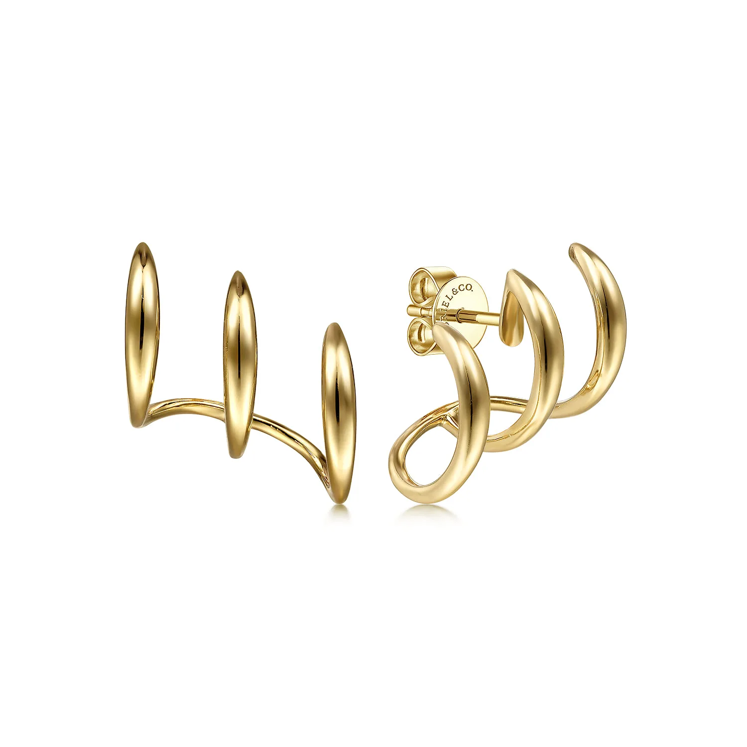 Curving Three Row Stud Earrings