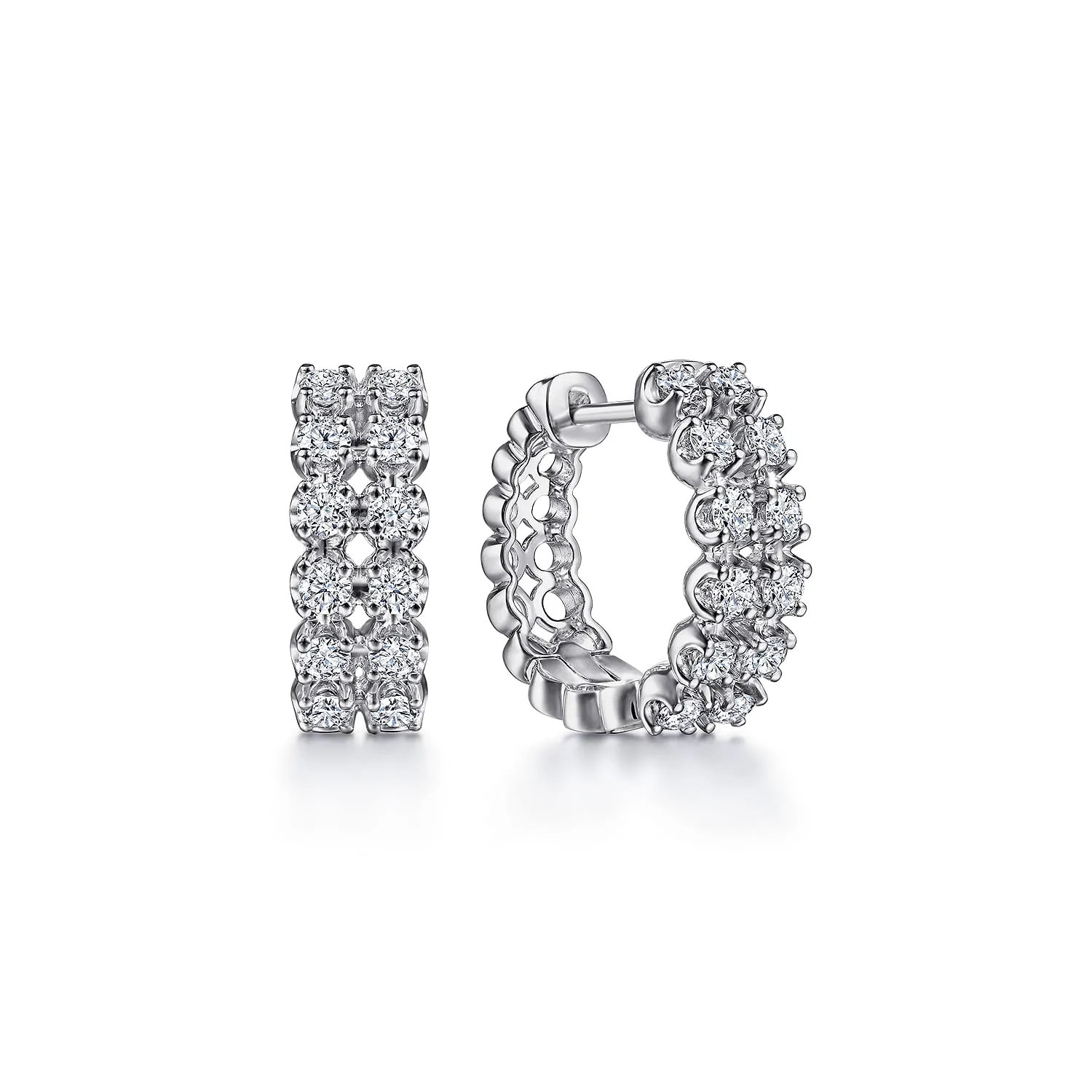 15mm 2 Row Diamond Huggie Earrings