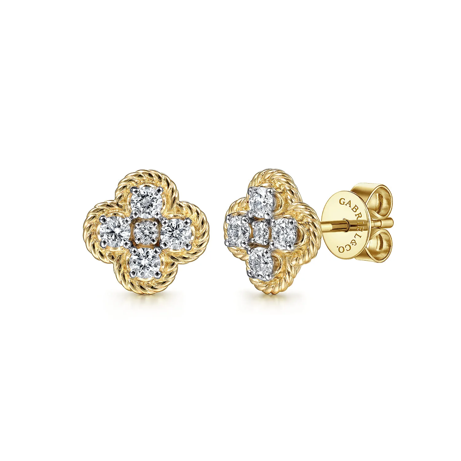 Twisted Rope Diamond Clover Stud Earrings