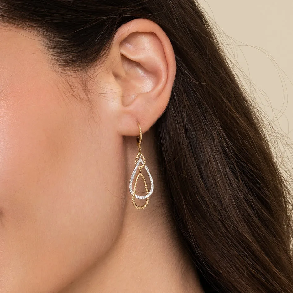 Layered Teardrop Diamond Earrings in 14K White/Yellow Gold, photograph 2