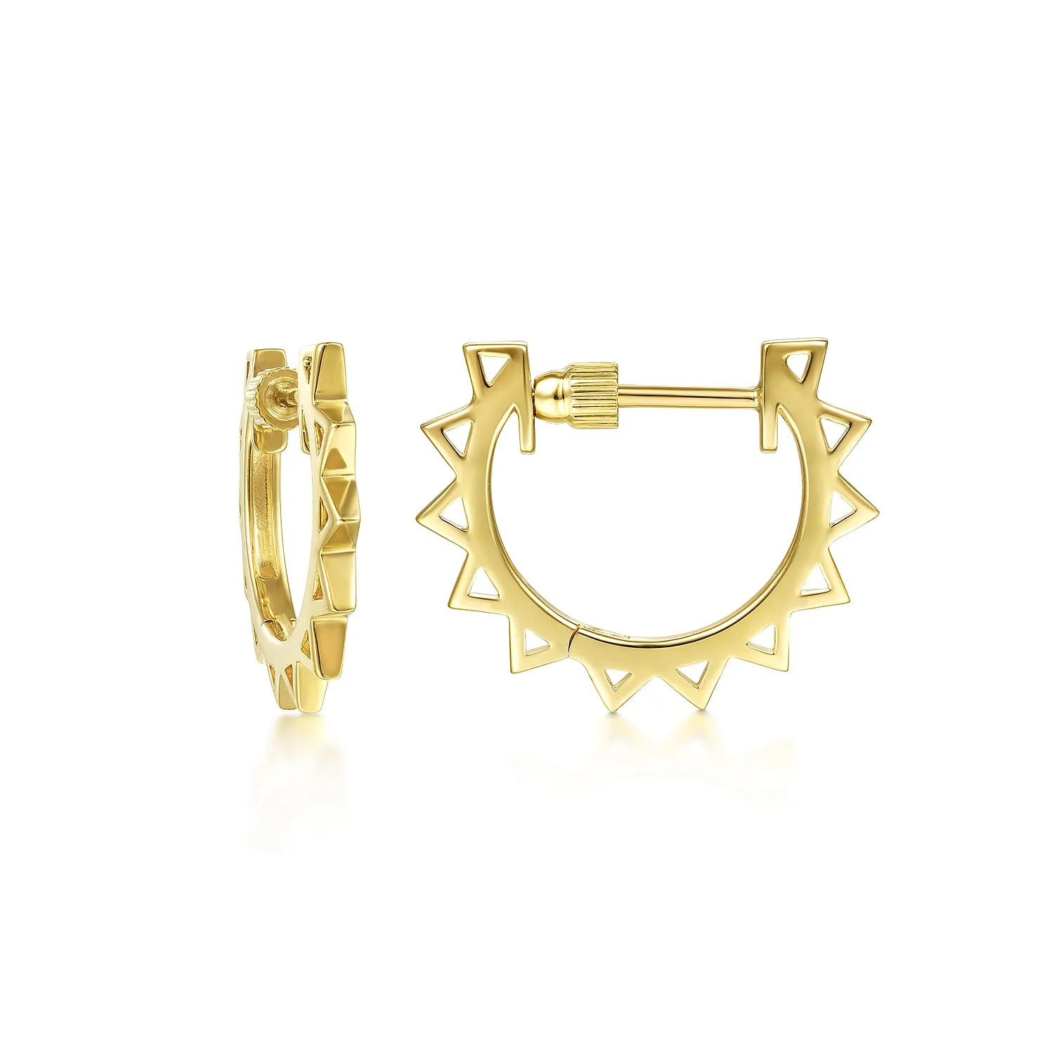 Spike Huggie Earrings in 14K Yellow Gold, photograph 3
