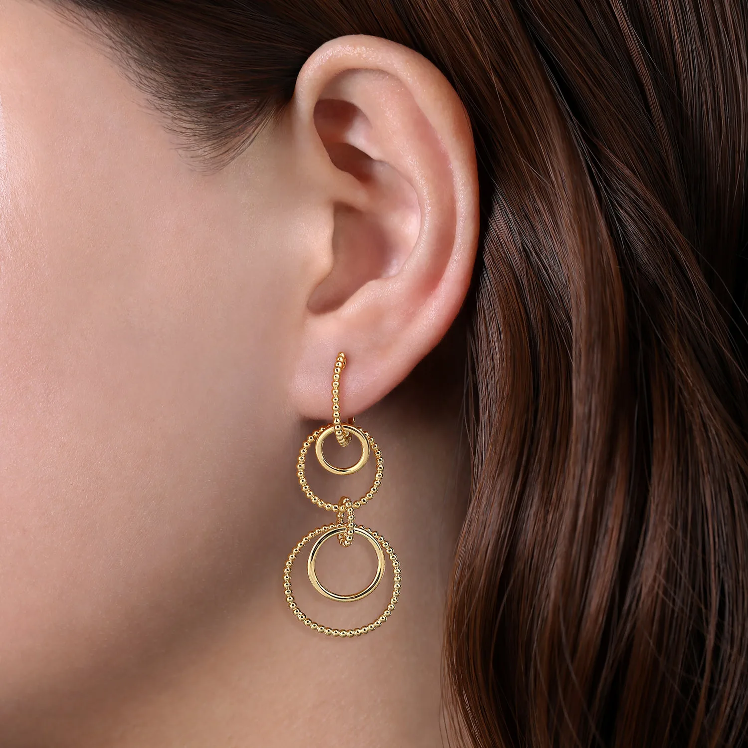 Multi Circles Bujukan Ball Huggie Drop Earrings in 14K Yellow Gold, photograph 2
