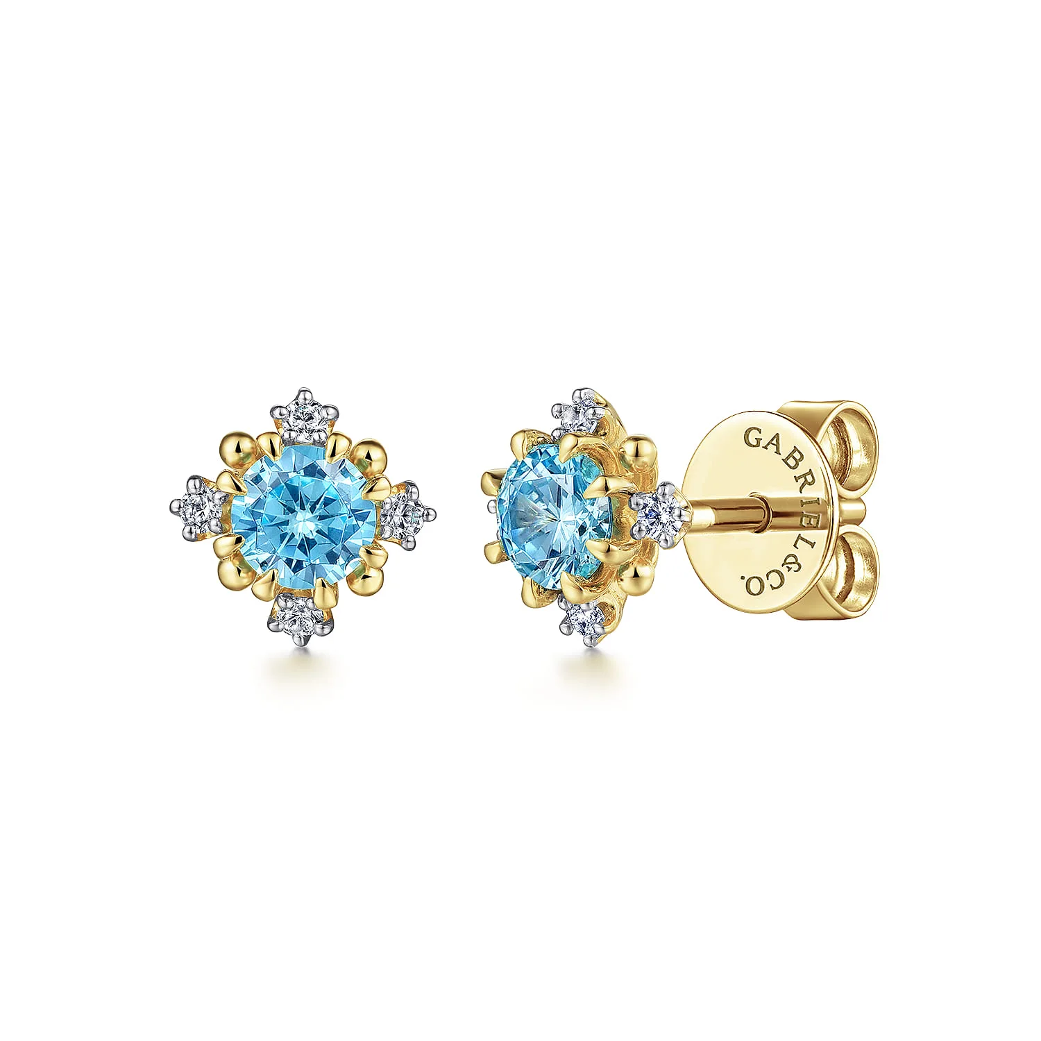 Round Swiss Blue Topaz and Diamond Stud Earrings